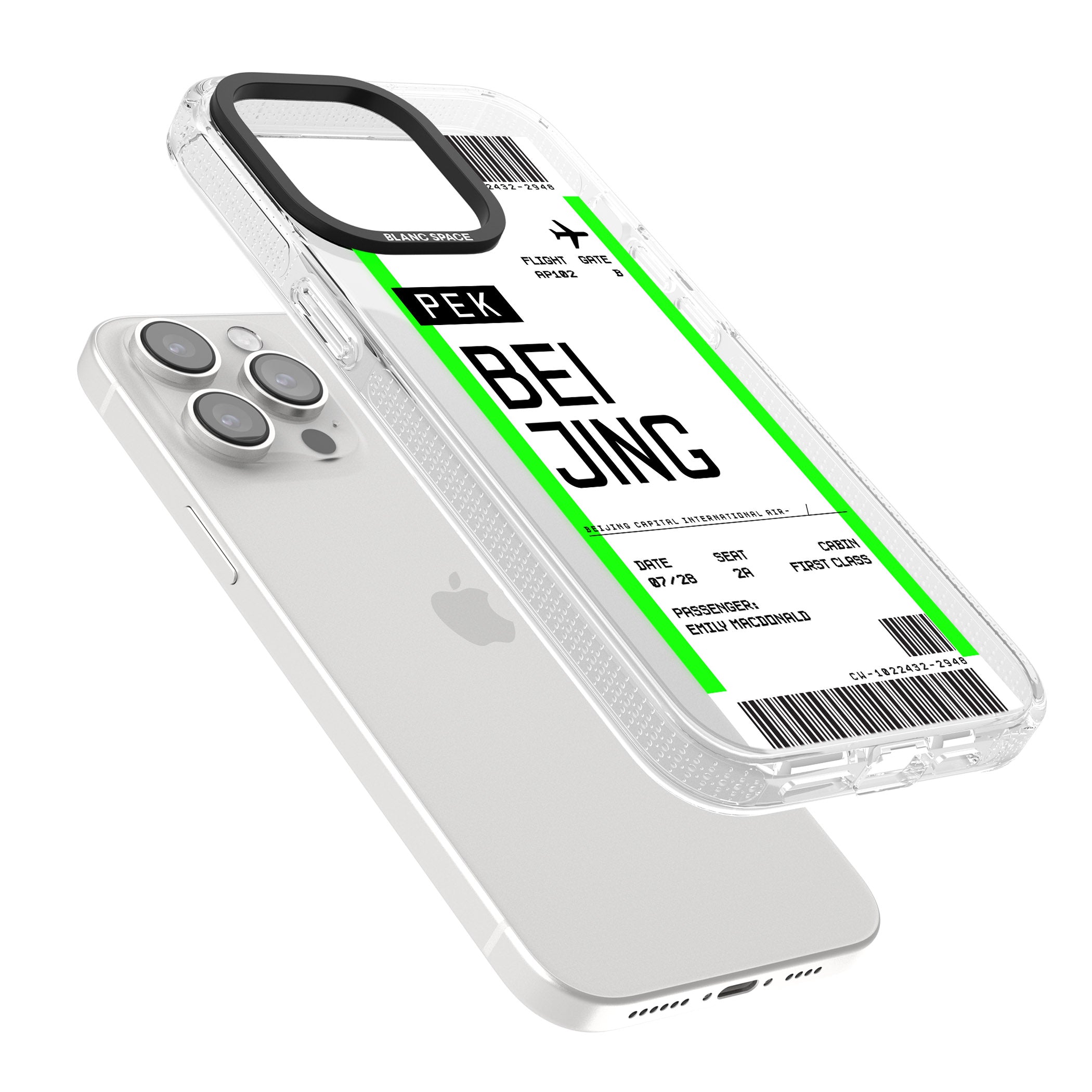 Personalised Beijing Boarding Pass iPhone 15 Pro Max / 15 Pro / 14 Pro Max / 14 Pro / 13 Pro Clear Case Impact Air - Blanc Space