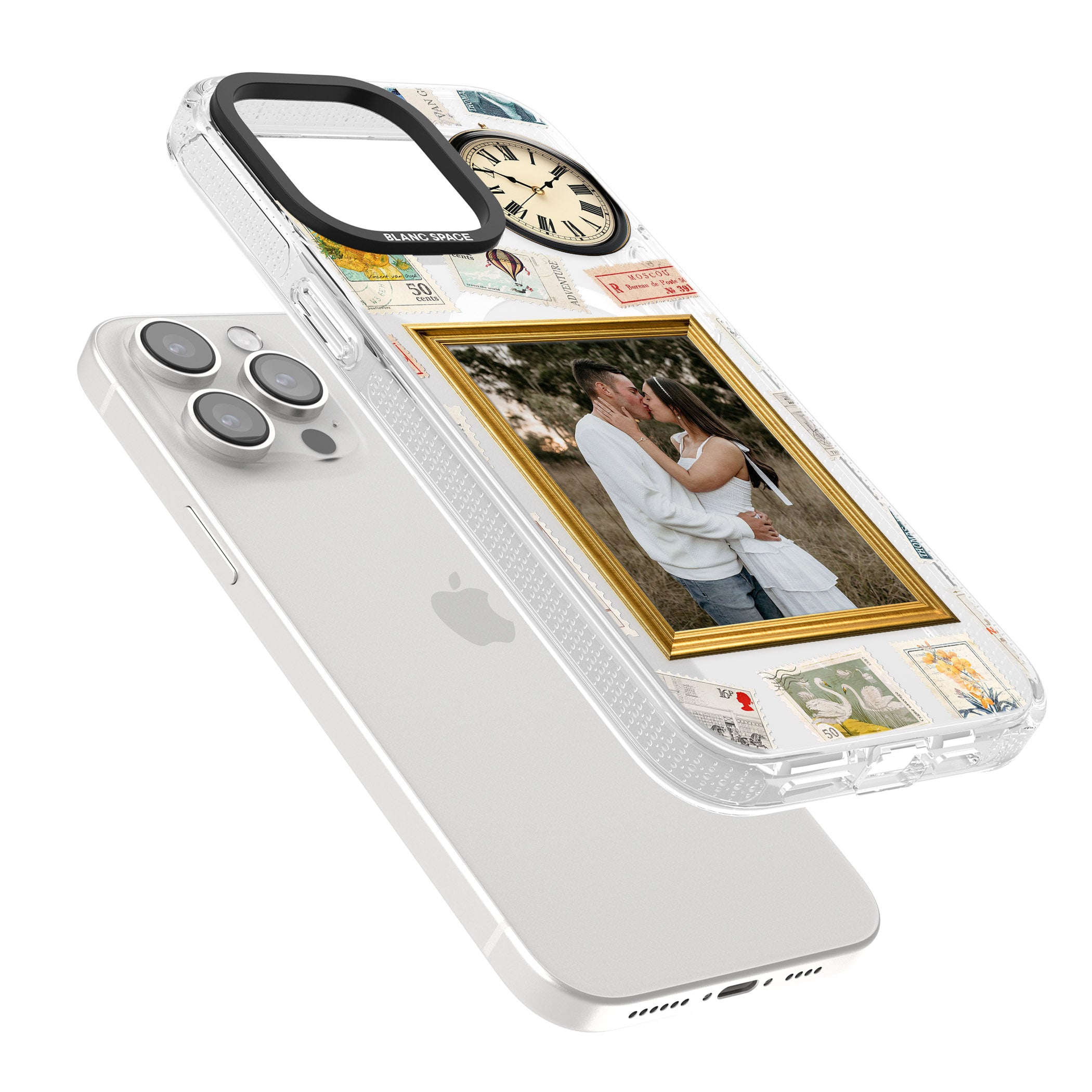 Personalised Vintage Photo Frame Collage iPhone 15 Pro Max / 15 Pro / 14 Pro Max / 14 Pro / 13 Pro Clear Case Impact Air - Blanc Space