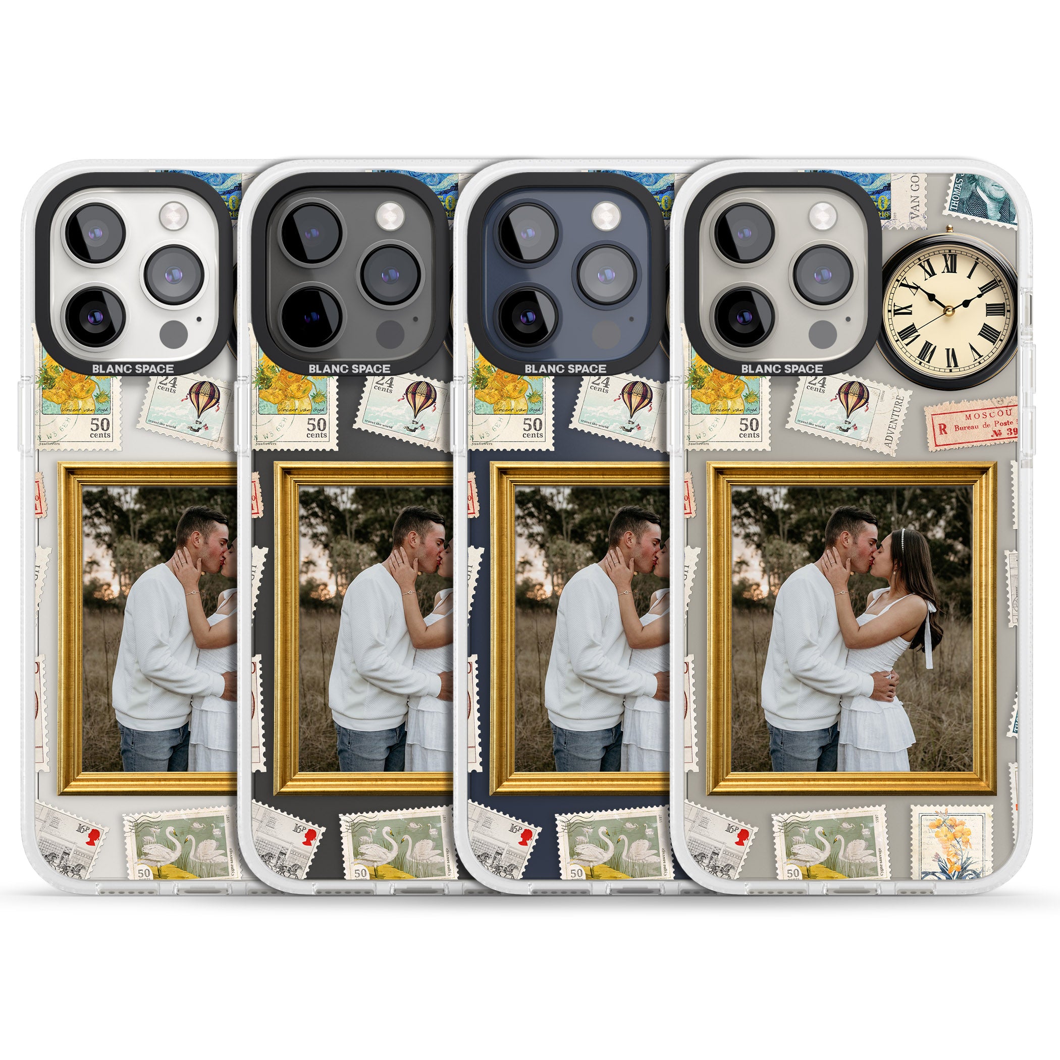 Personalised Vintage Photo Frame Collage iPhone 15 Pro Max / 15 Pro / 14 Pro Max / 14 Pro / 13 Pro Clear Case Impact Air - Blanc Space