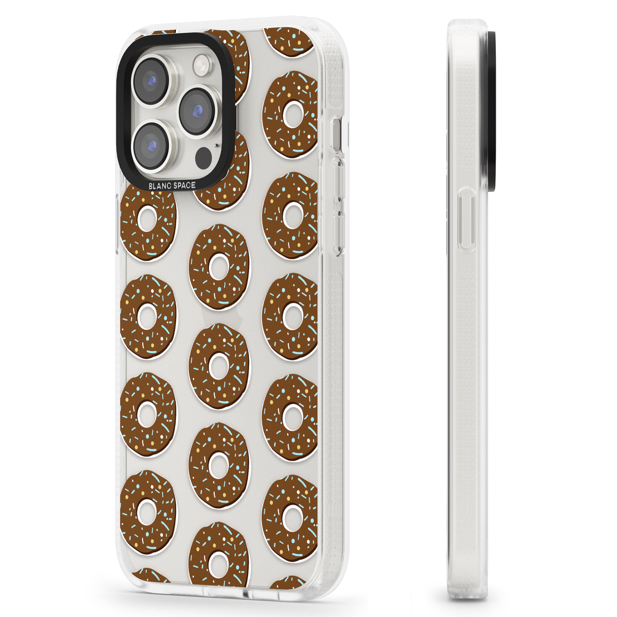 Chocolate Donut Pattern iPhone 15 Pro Max / 15 Pro / 14 Pro Max / 14 Pro / 13 Pro Clear Case Impact Air - Blanc Space