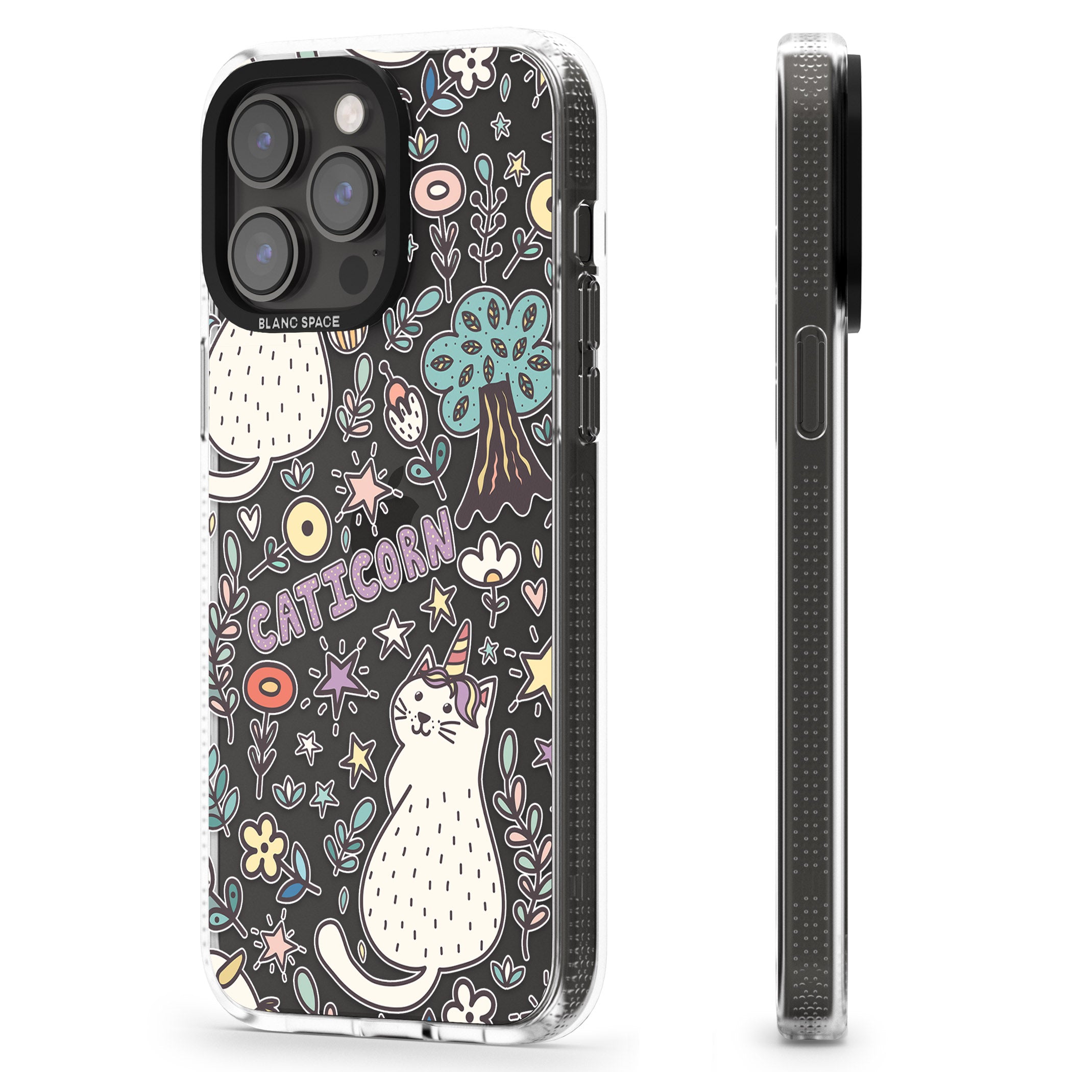 Caticorn pattern iPhone 15 Pro Max / 15 Pro / 14 Pro Max / 14 Pro / 13 Pro Clear Case Impact Air - Blanc Space