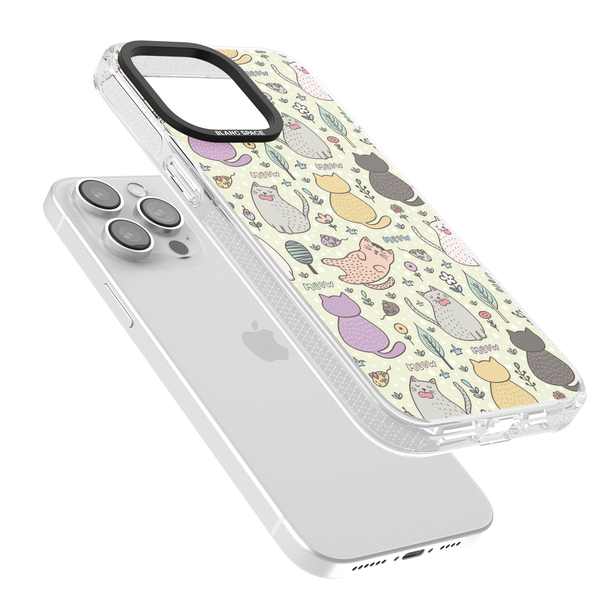 Cat Pattern Cream iPhone 15 Pro Max / 15 Pro / 14 Pro Max / 14 Pro / 13 Pro Clear Case Impact Air - Blanc Space