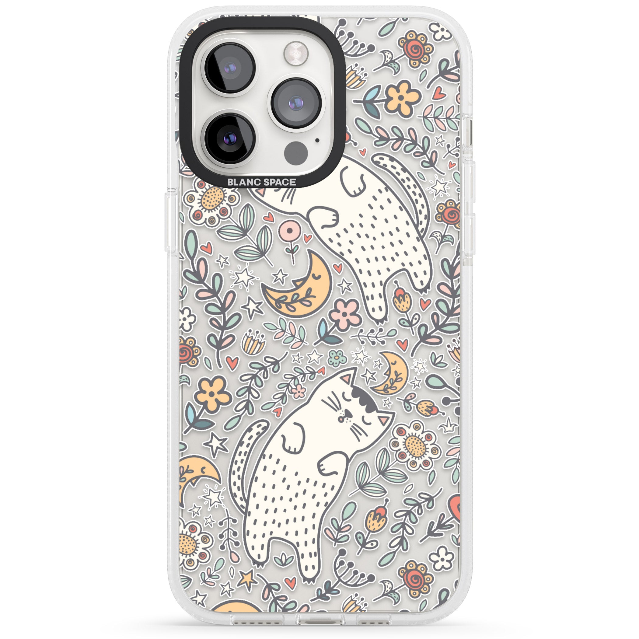 Sleeping Cat Pattern iPhone 15 Pro Max / 15 Pro / 14 Pro Max / 14 Pro / 13 Pro Clear Case Impact Air - Blanc Space