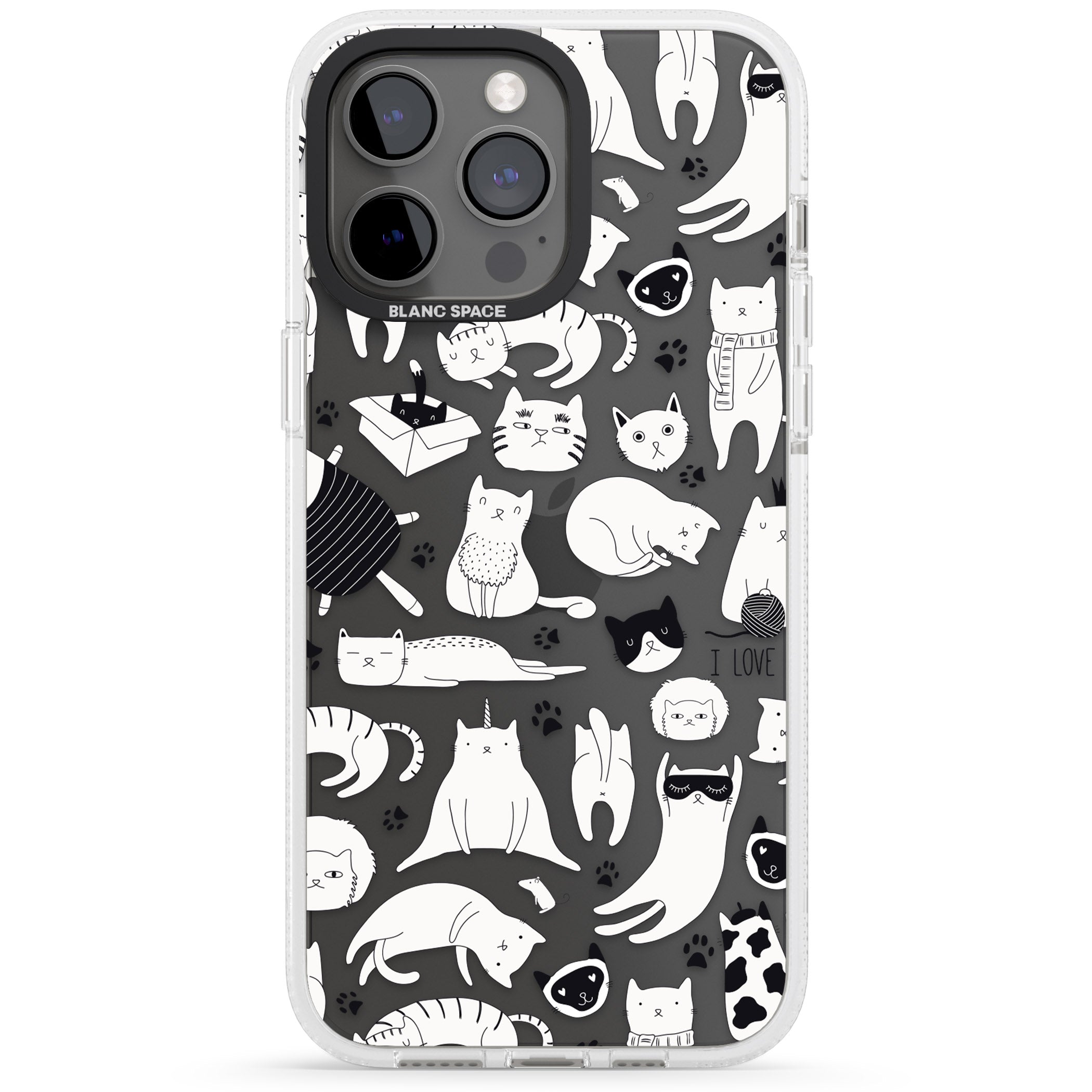 Cartoon Cat Collage - Black & White iPhone 15 Pro Max / 15 Pro / 14 Pro Max / 14 Pro / 13 Pro Clear Case Impact Air - Blanc Space