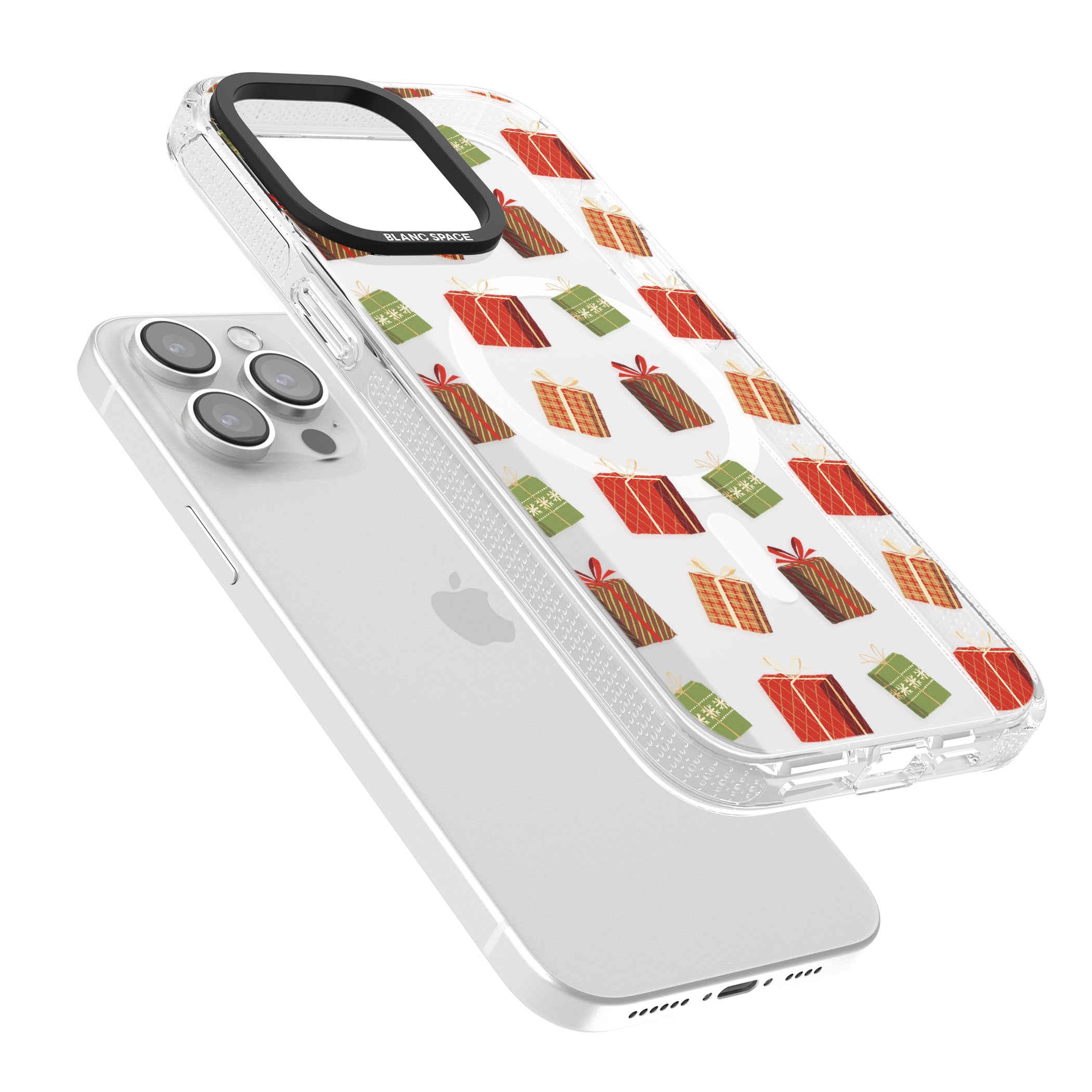 Christmas Presents Pattern iPhone 15 Pro Max / 15 Pro / 14 Pro Max / 14 Pro / 13 Pro Clear Case Impact Air - Blanc Space