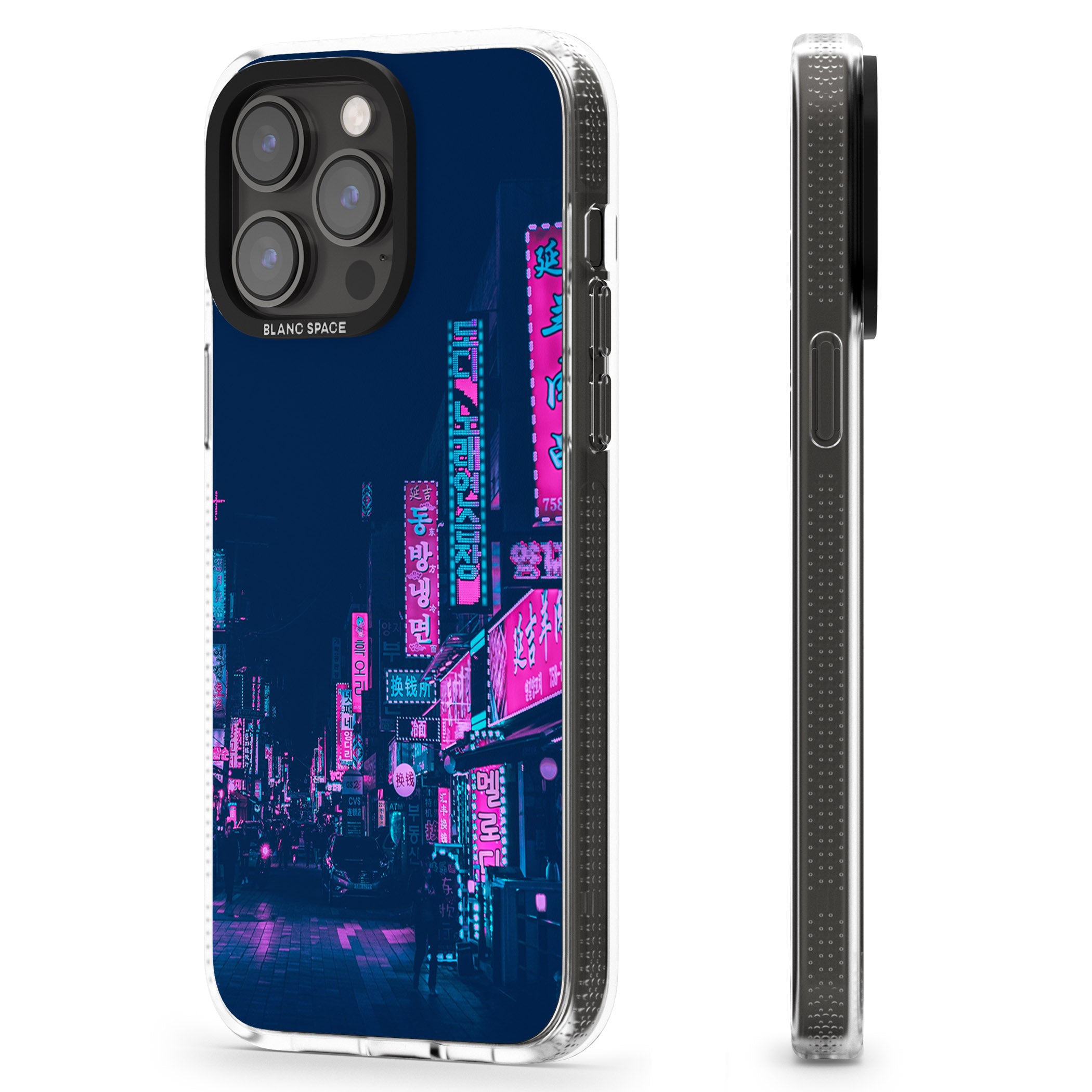Pink & Turquoise - Neon Cities iPhone 15 Pro Max / 15 Pro / 14 Pro Max / 14 Pro / 13 Pro Clear Case Impact Air - Blanc Space