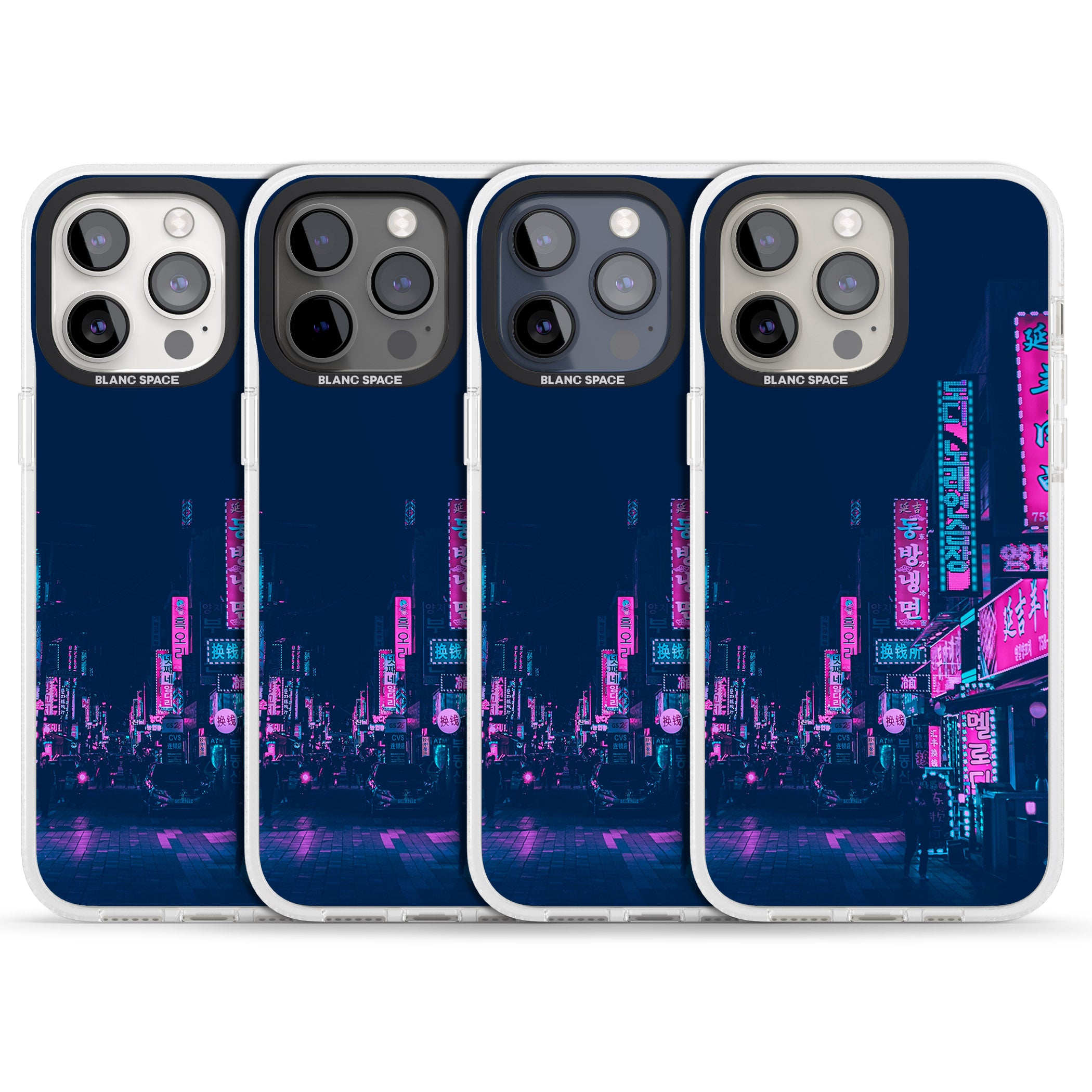 Pink & Turquoise - Neon Cities iPhone 15 Pro Max / 15 Pro / 14 Pro Max / 14 Pro / 13 Pro Clear Case Impact Air - Blanc Space