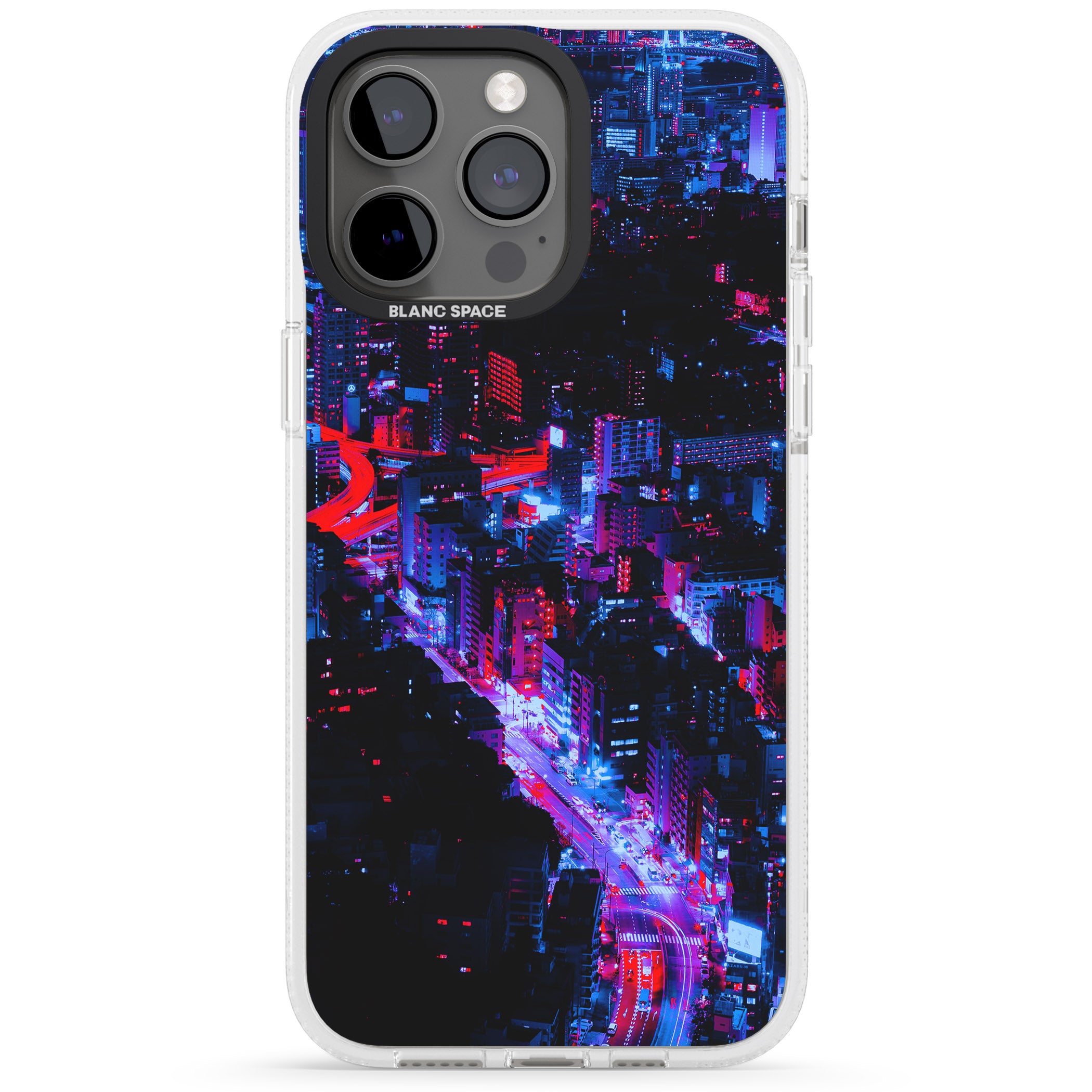 Arial City View - Neon Cities Photographs iPhone 15 Pro Max / 15 Pro / 14 Pro Max / 14 Pro / 13 Pro Clear Case Impact Air - Blanc Space