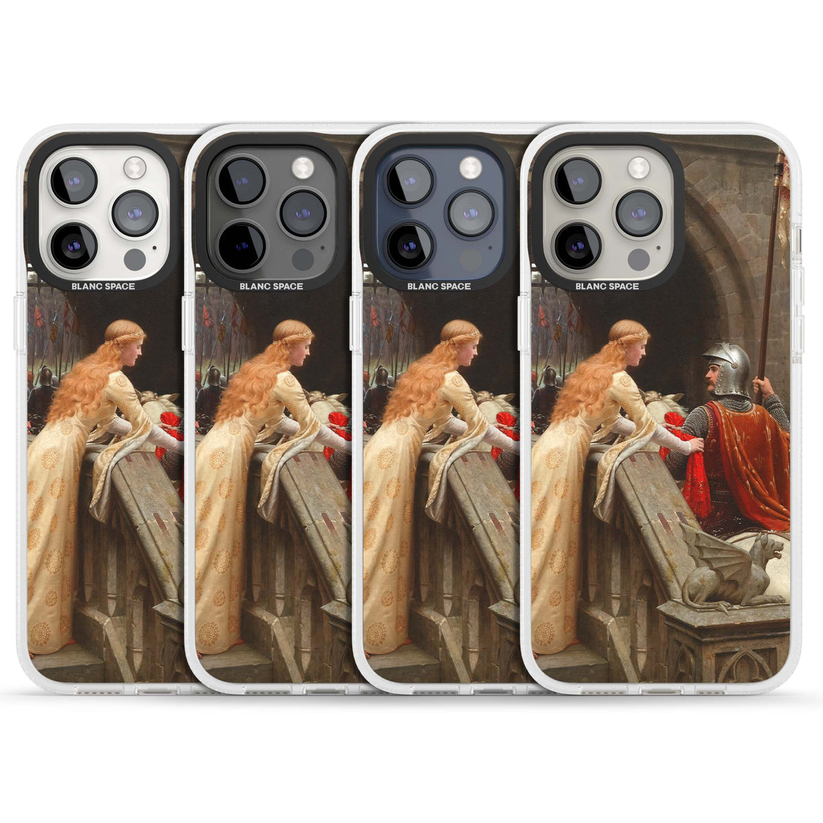 God Speed fine art iPhone case featuring Edmund Blair Leighton's medieval knight and lady beneath a stone archway | Clear Case Impact Air case for iPhone 15 Pro, iPhone 15 Pro Max