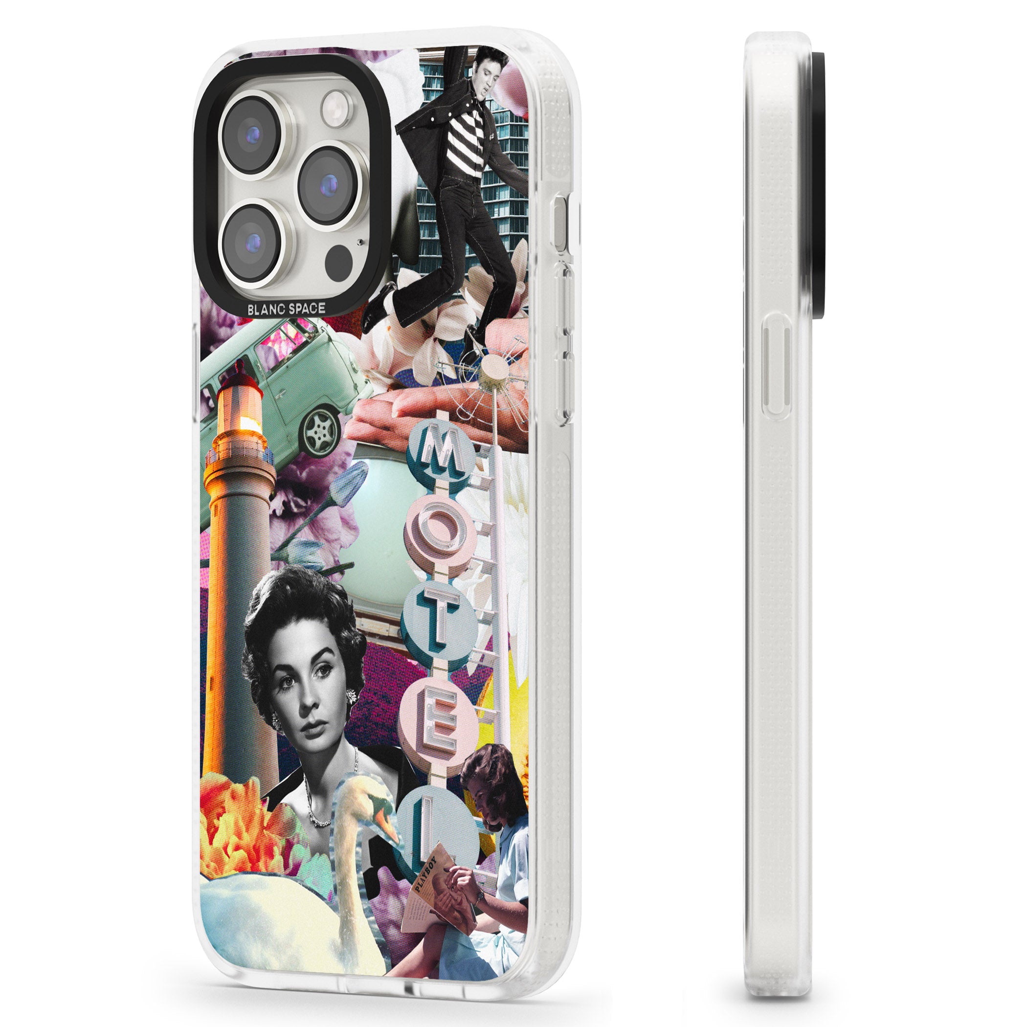 Vintage Collage: Retro Motel iPhone 15 Pro Max / 15 Pro / 14 Pro Max / 14 Pro / 13 Pro Clear Case Impact Air - Blanc Space