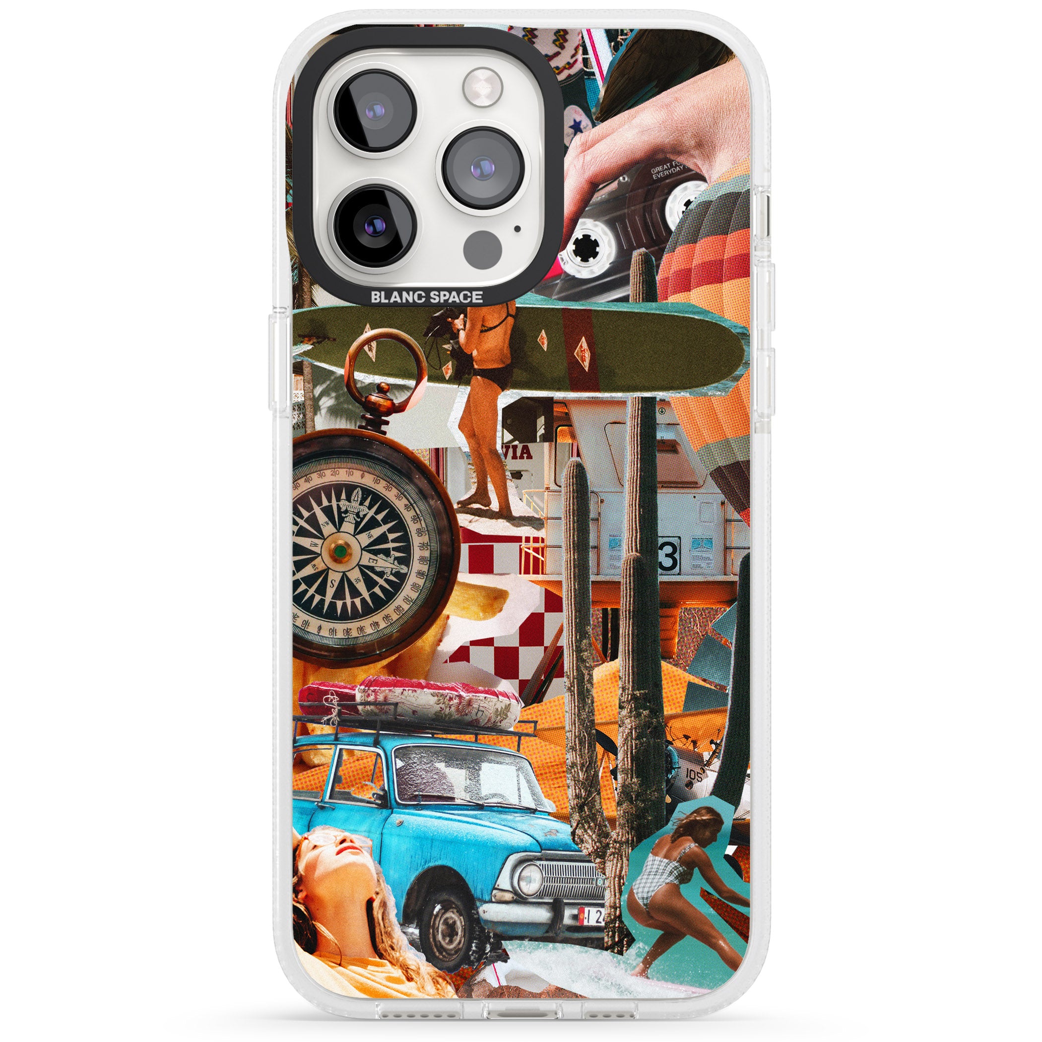 Vintage Collage: Road Trip iPhone 15 Pro Max / 15 Pro / 14 Pro Max / 14 Pro / 13 Pro Clear Case Impact Air - Blanc Space