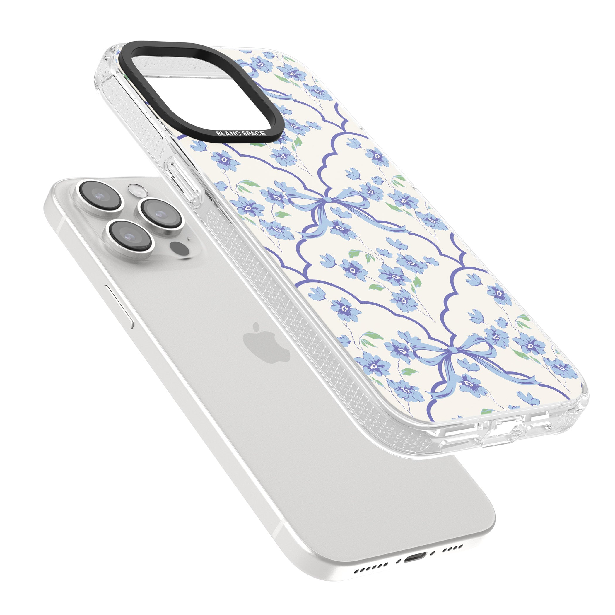 Blue Cottage Floral iPhone 15 Pro Max / 15 Pro / 14 Pro Max / 14 Pro / 13 Pro Clear Case Impact Air - Blanc Space