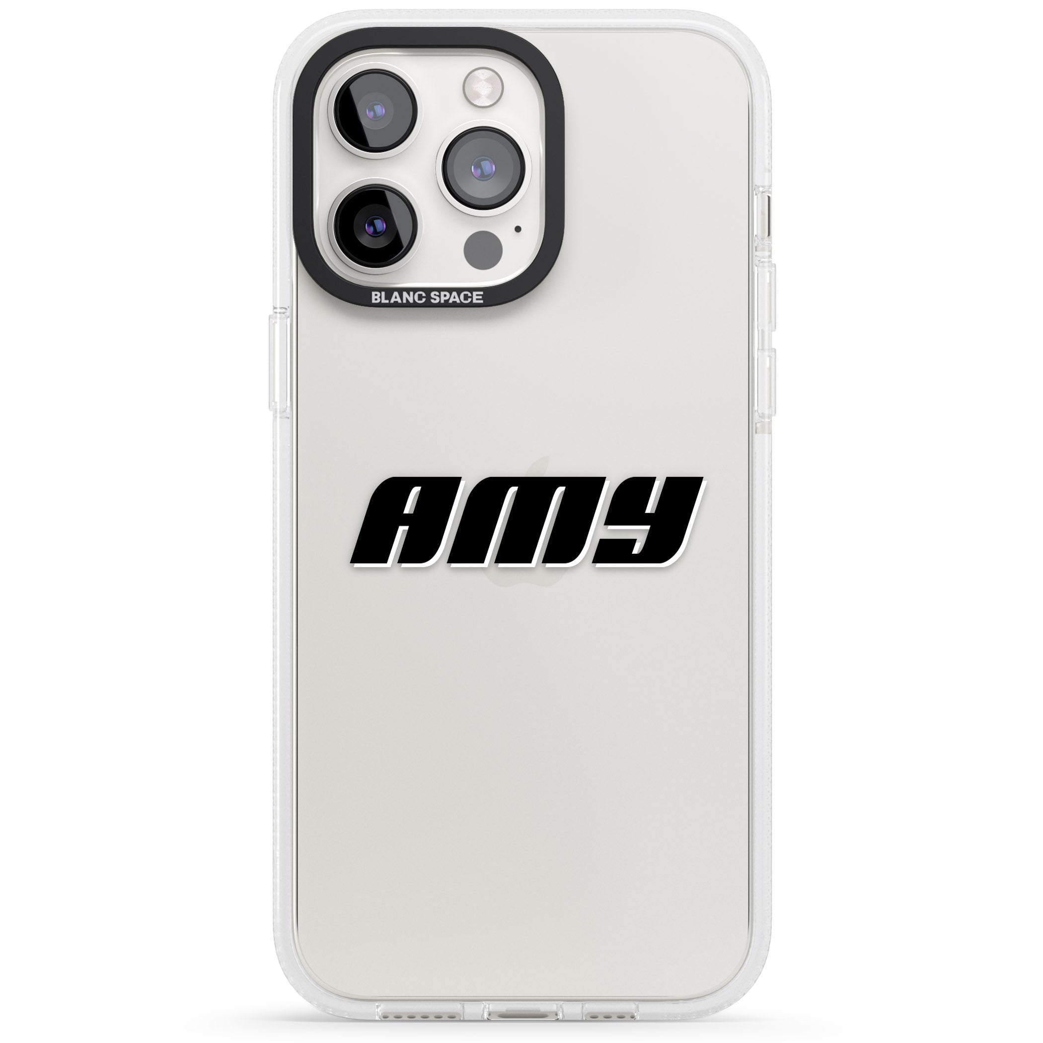 Personalised Clear Text 1C iPhone 15 Pro Max / 15 Pro / 14 Pro Max / 14 Pro / 13 Pro Clear Case Impact Air - Blanc Space