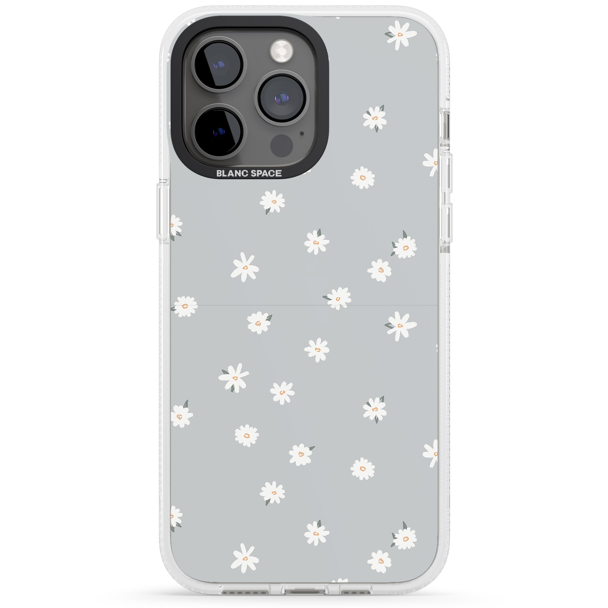 Painted Daisy Blue-Grey Cute iPhone 15 Pro Max / 15 Pro / 14 Pro Max / 14 Pro / 13 Pro Clear Case Impact Air - Blanc Space