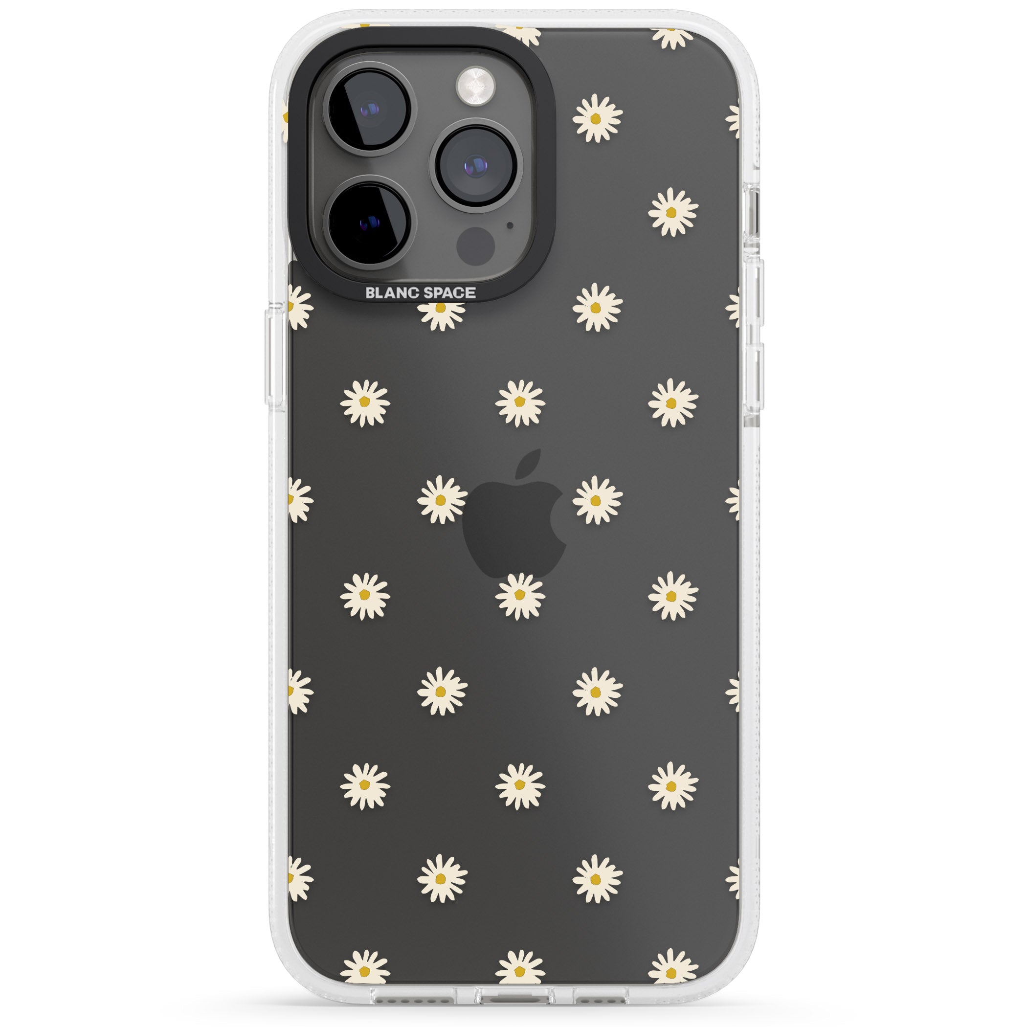Daisy Pattern Transparent Cute Floral iPhone 15 Pro Max / 15 Pro / 14 Pro Max / 14 Pro / 13 Pro Clear Case Impact Air - Blanc Space