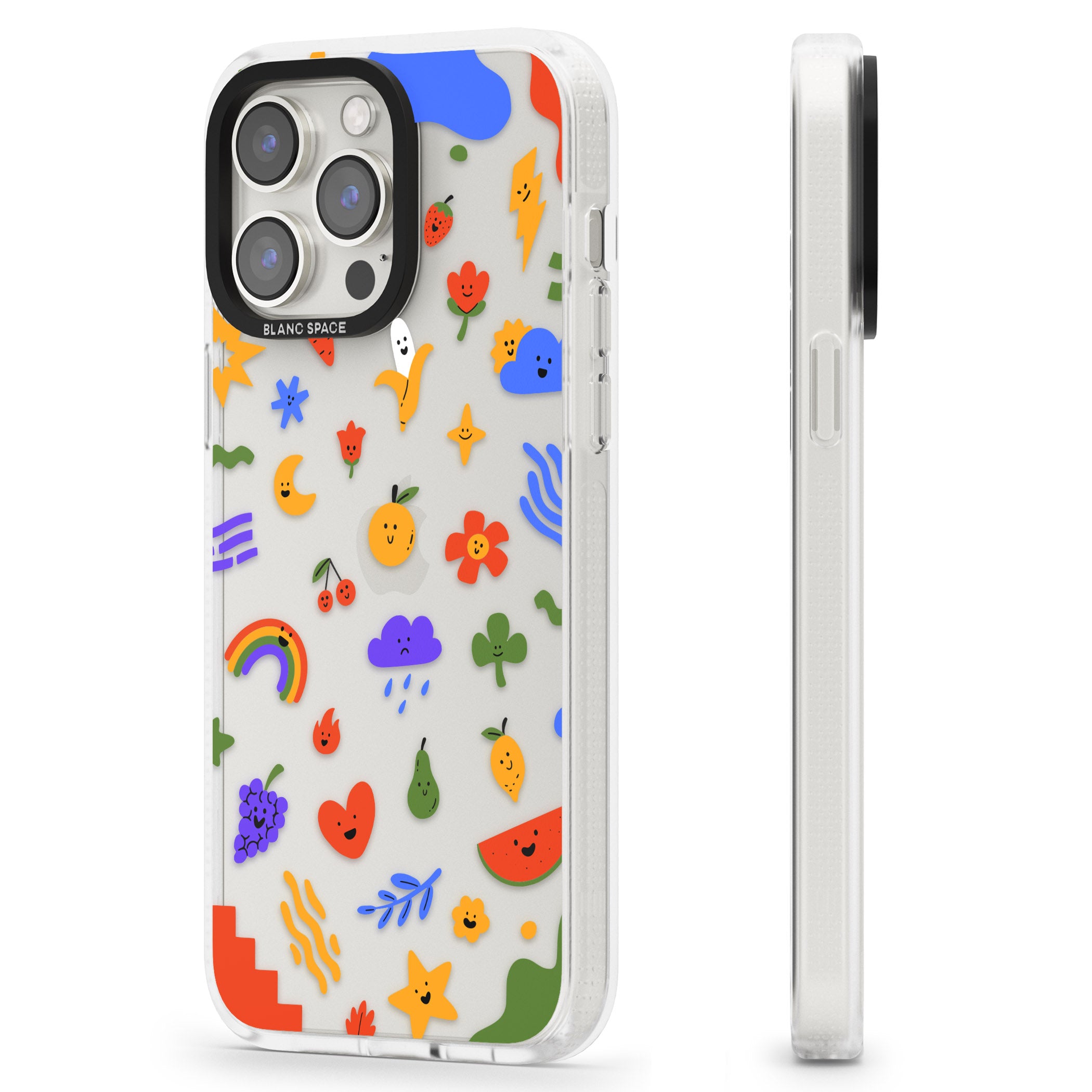 Mixed Cute Icon Pattern - Clear iPhone 15 Pro Max / 15 Pro / 14 Pro Max / 14 Pro / 13 Pro Clear Case Impact Air - Blanc Space