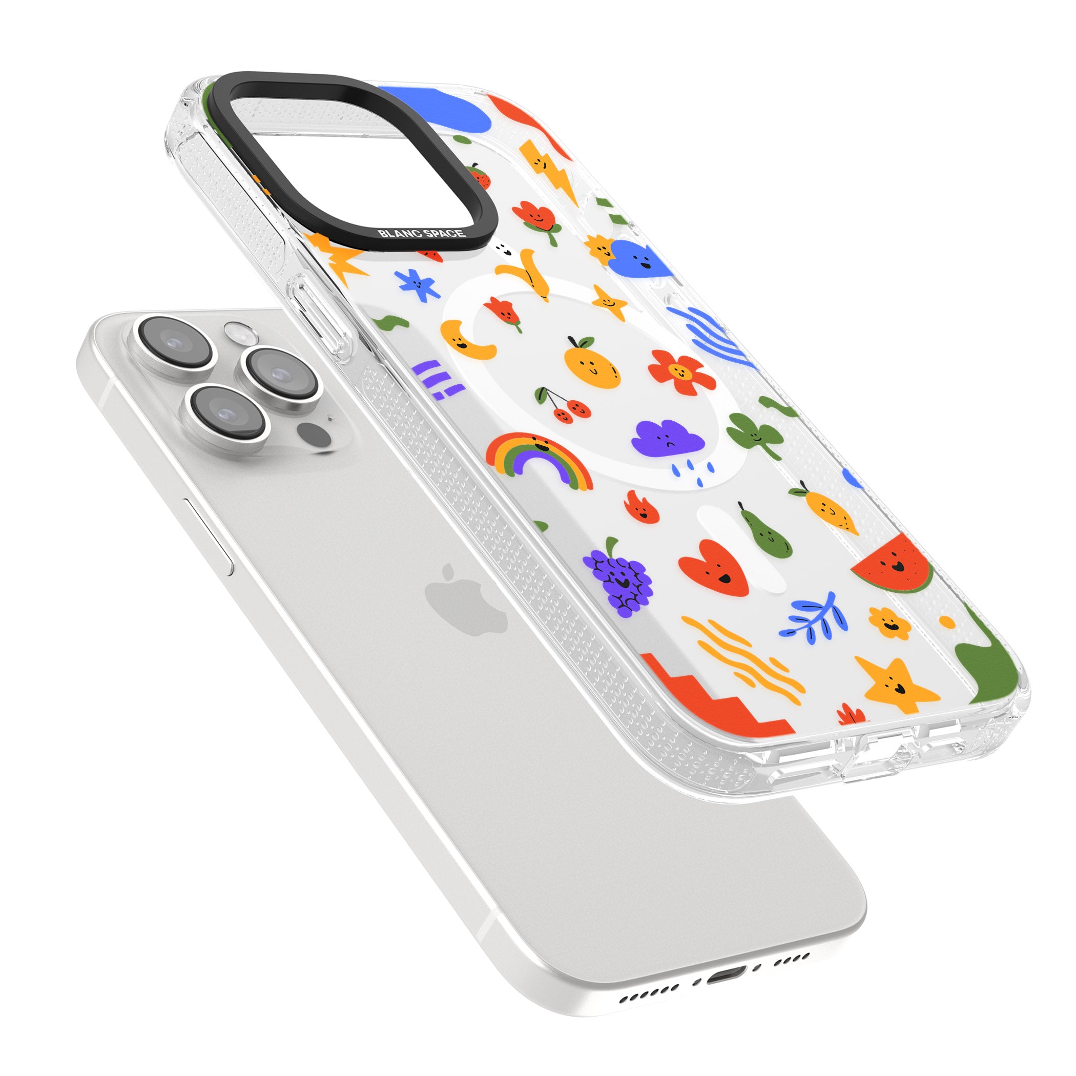 Mixed Cute Icon Pattern - Clear iPhone 15 Pro Max / 15 Pro / 14 Pro Max / 14 Pro / 13 Pro Clear Case Impact Air - Blanc Space