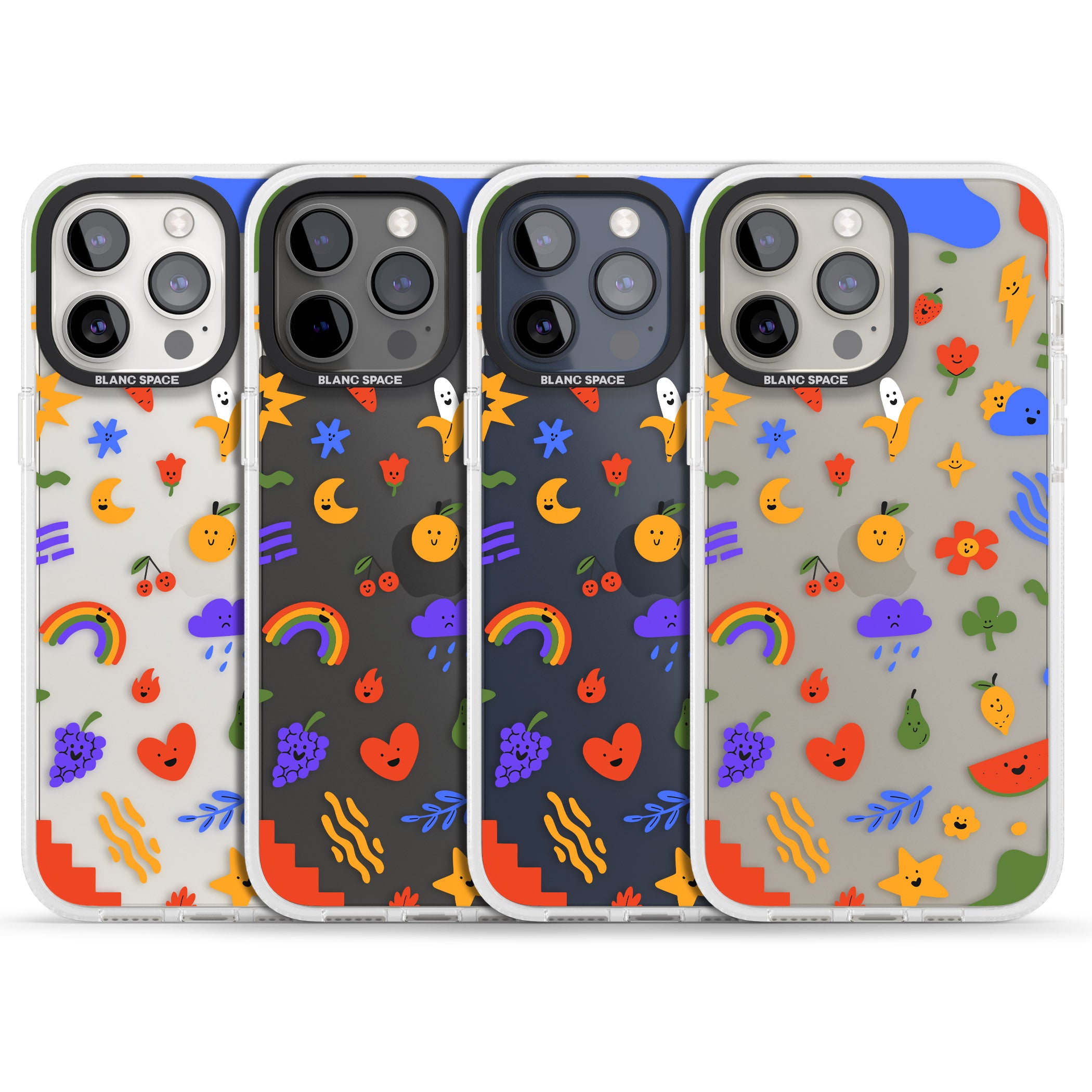 Mixed Cute Icon Pattern - Clear iPhone 15 Pro Max / 15 Pro / 14 Pro Max / 14 Pro / 13 Pro Clear Case Impact Air - Blanc Space