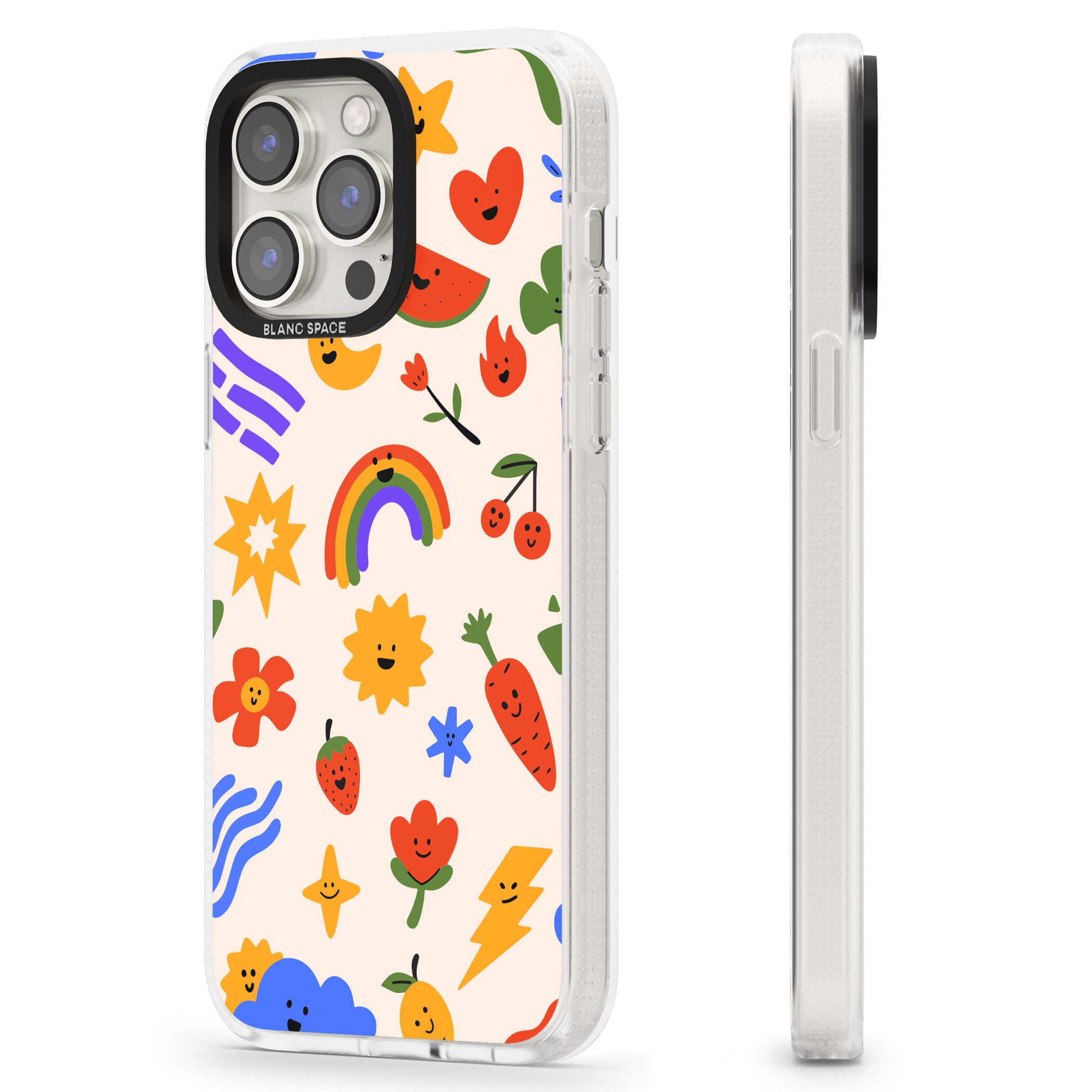 Mixed Large Kawaii Icons - Solid iPhone 15 Pro Max / 15 Pro / 14 Pro Max / 14 Pro / 13 Pro Clear Case Impact Air - Blanc Space