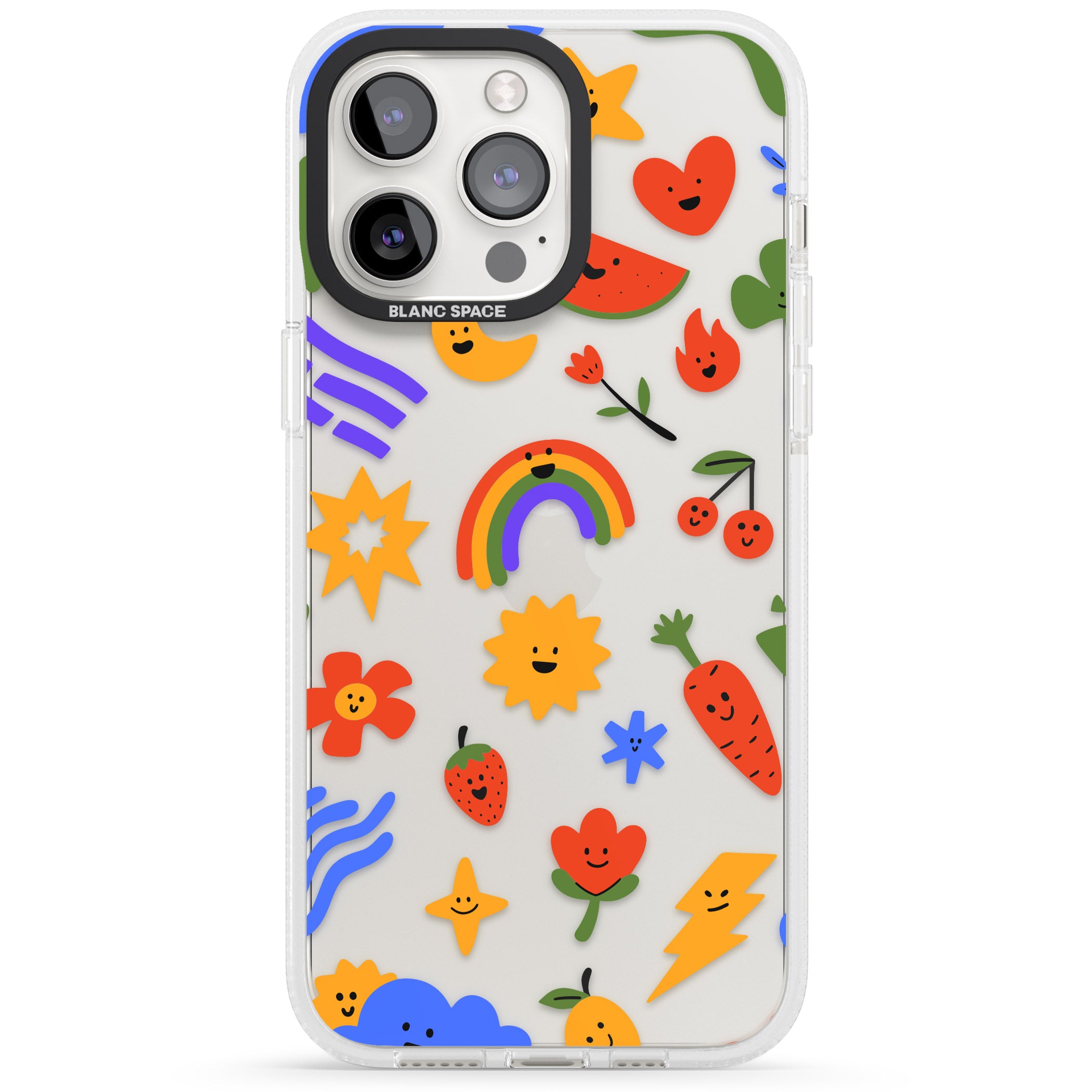 Mixed Large Kawaii Icons - Clear iPhone 15 Pro Max / 15 Pro / 14 Pro Max / 14 Pro / 13 Pro Clear Case Impact Air - Blanc Space