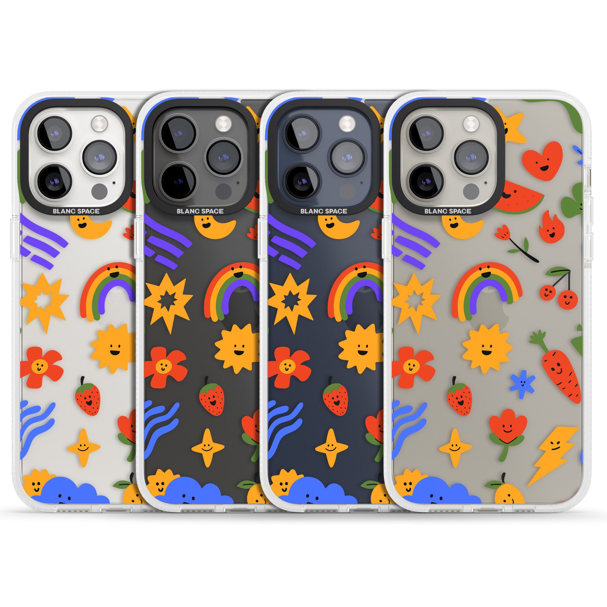 Mixed Large Kawaii Icons - Clear iPhone 15 Pro Max / 15 Pro / 14 Pro Max / 14 Pro / 13 Pro Clear Case Impact Air - Blanc Space