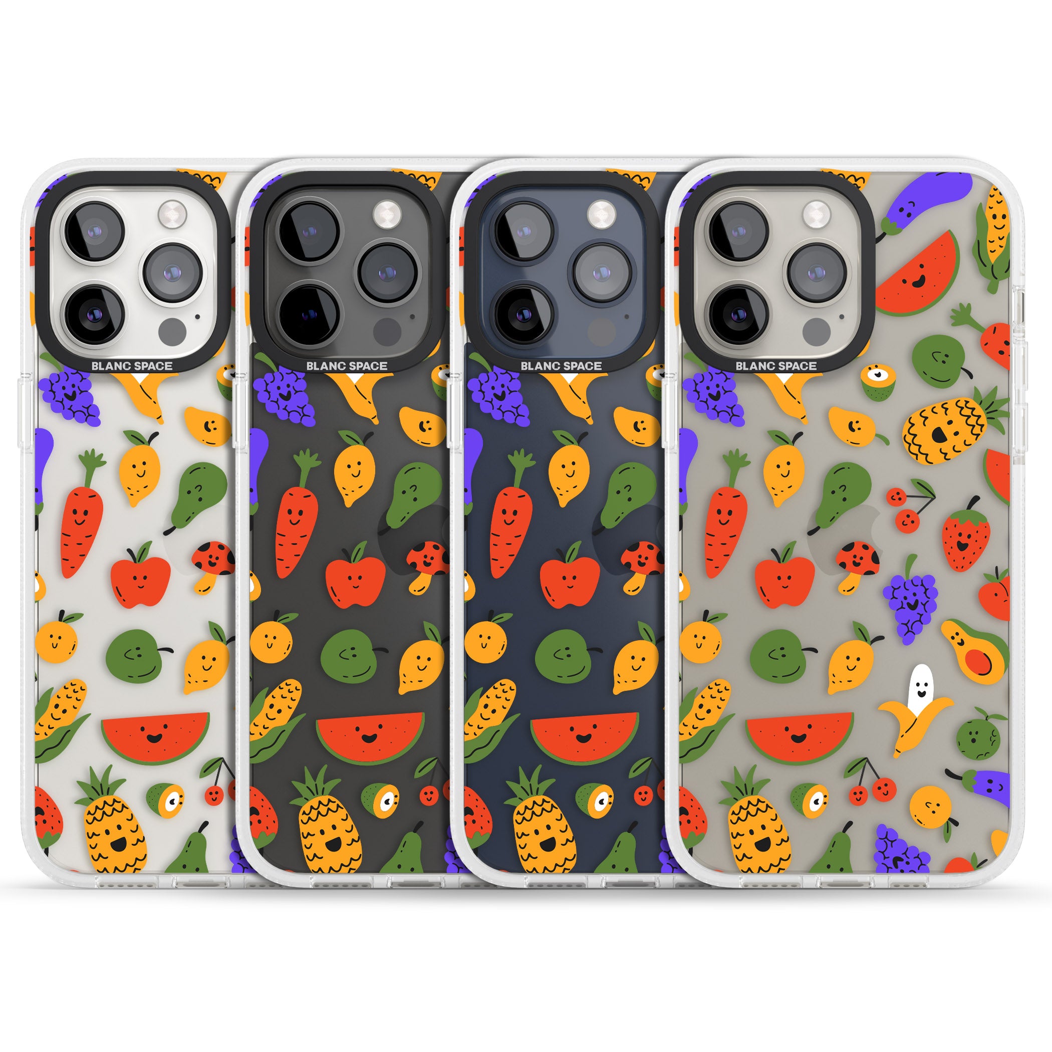 Mixed Kawaii Food Icons - Clear iPhone 15 Pro Max / 15 Pro / 14 Pro Max / 14 Pro / 13 Pro Clear Case Impact Air - Blanc Space