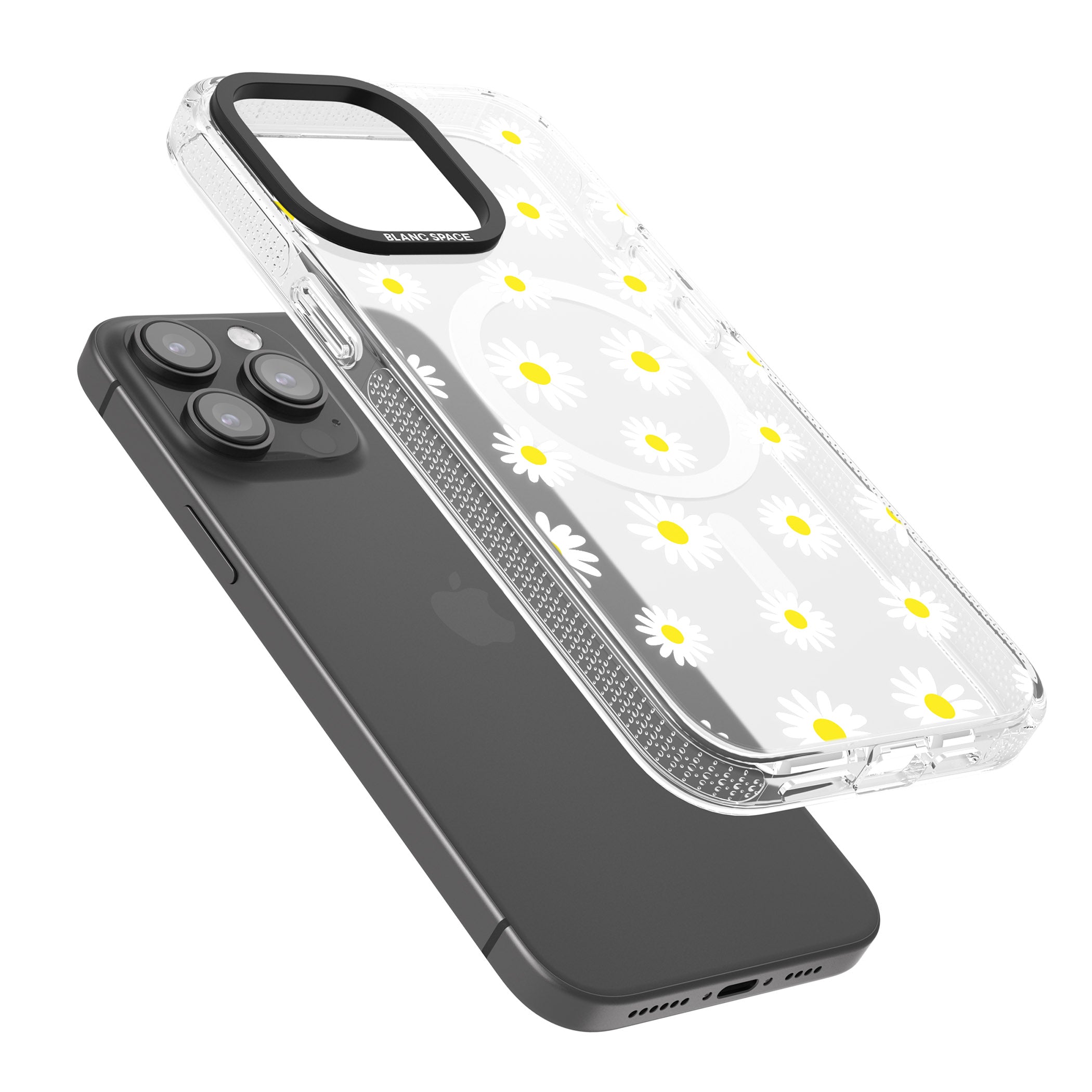 White Daisy Pattern (Clear) iPhone 15 Pro Max / 15 Pro / 14 Pro Max / 14 Pro / 13 Pro Clear Case Impact Air - Blanc Space