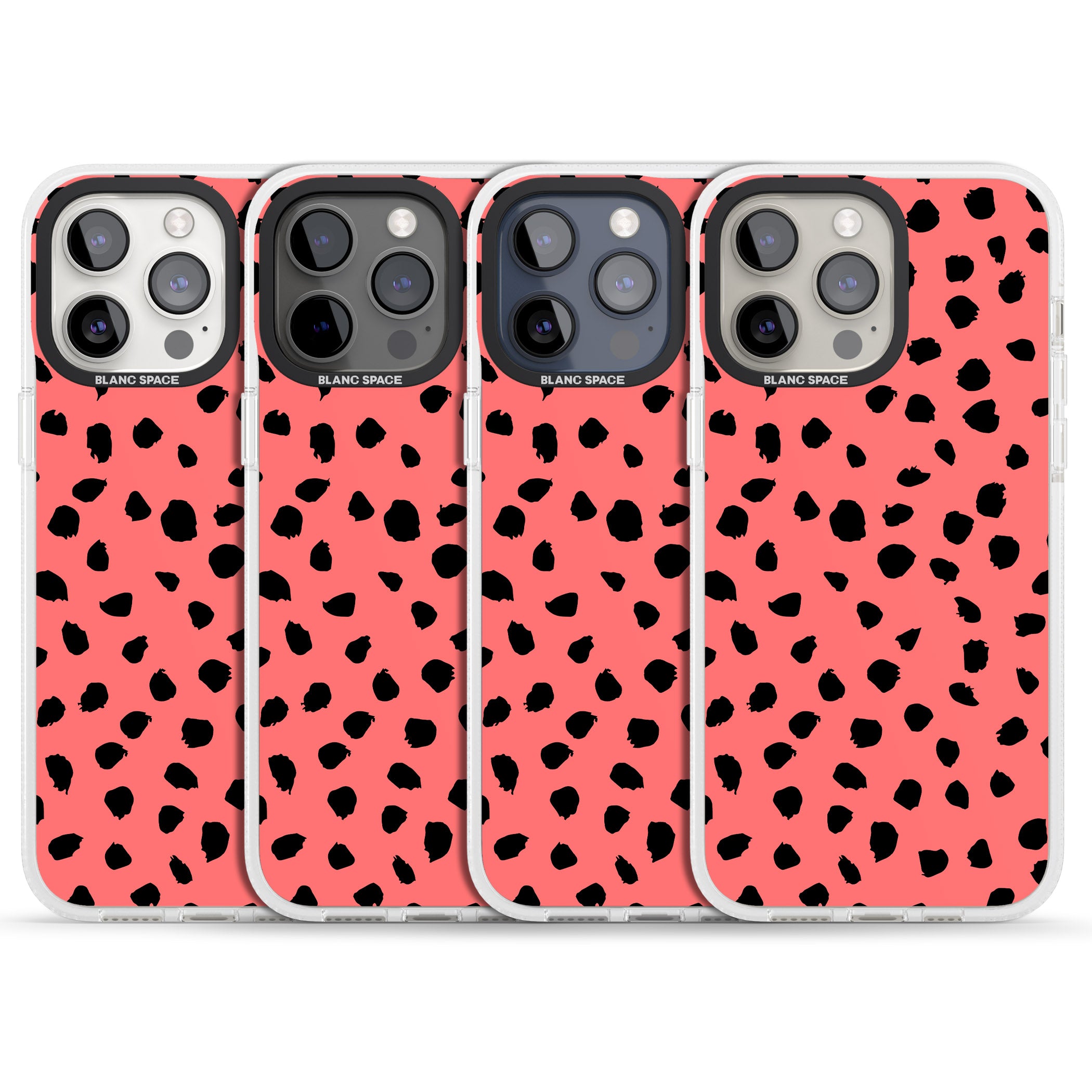 Black on Salmon Pink Dalmatian Polka Dot Spots iPhone 15 Pro Max / 15 Pro / 14 Pro Max / 14 Pro / 13 Pro Clear Case Impact Air - Blanc Space