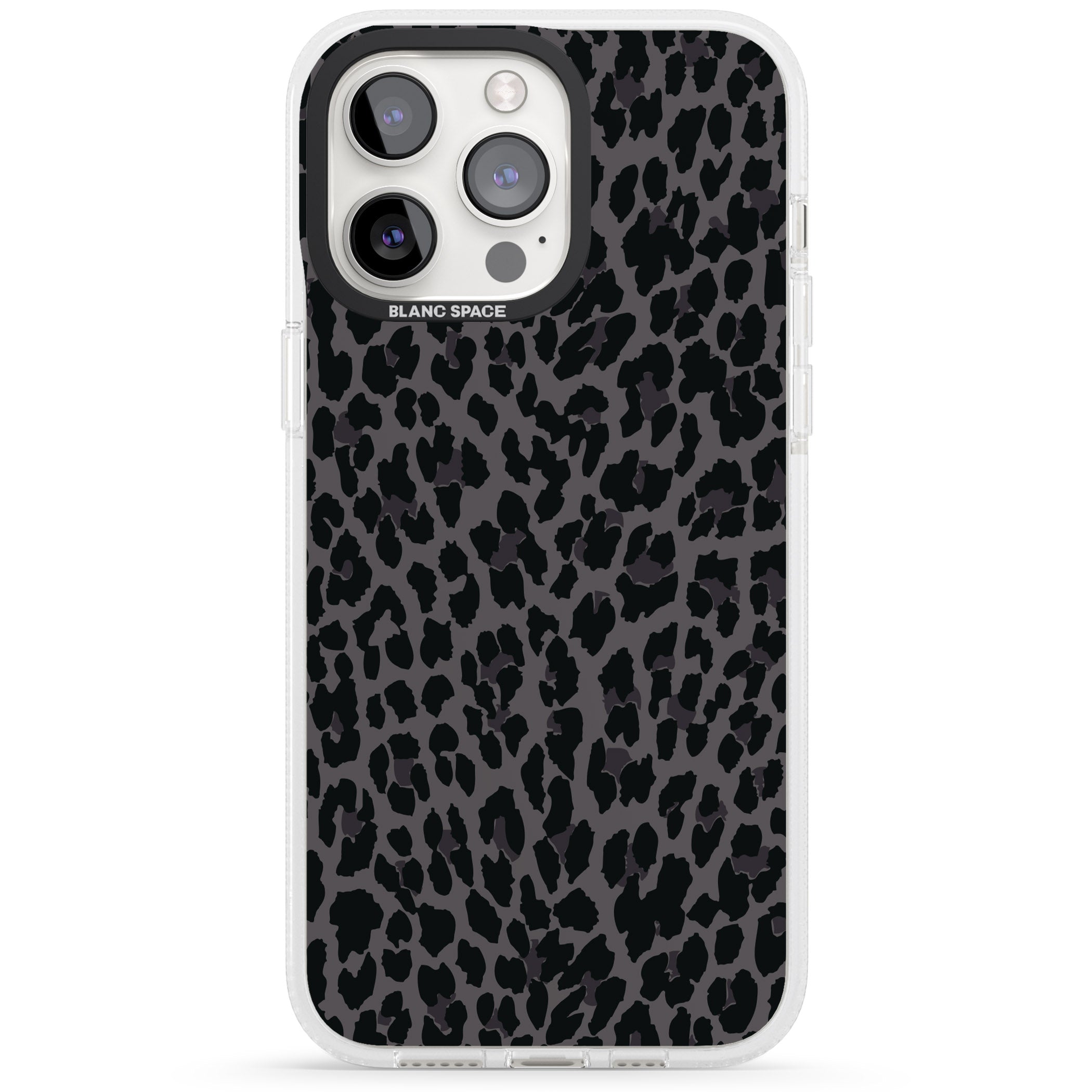 Dark Animal Print Pattern Small Leopard iPhone 15 Pro Max / 15 Pro / 14 Pro Max / 14 Pro / 13 Pro Clear Case Impact Air - Blanc Space