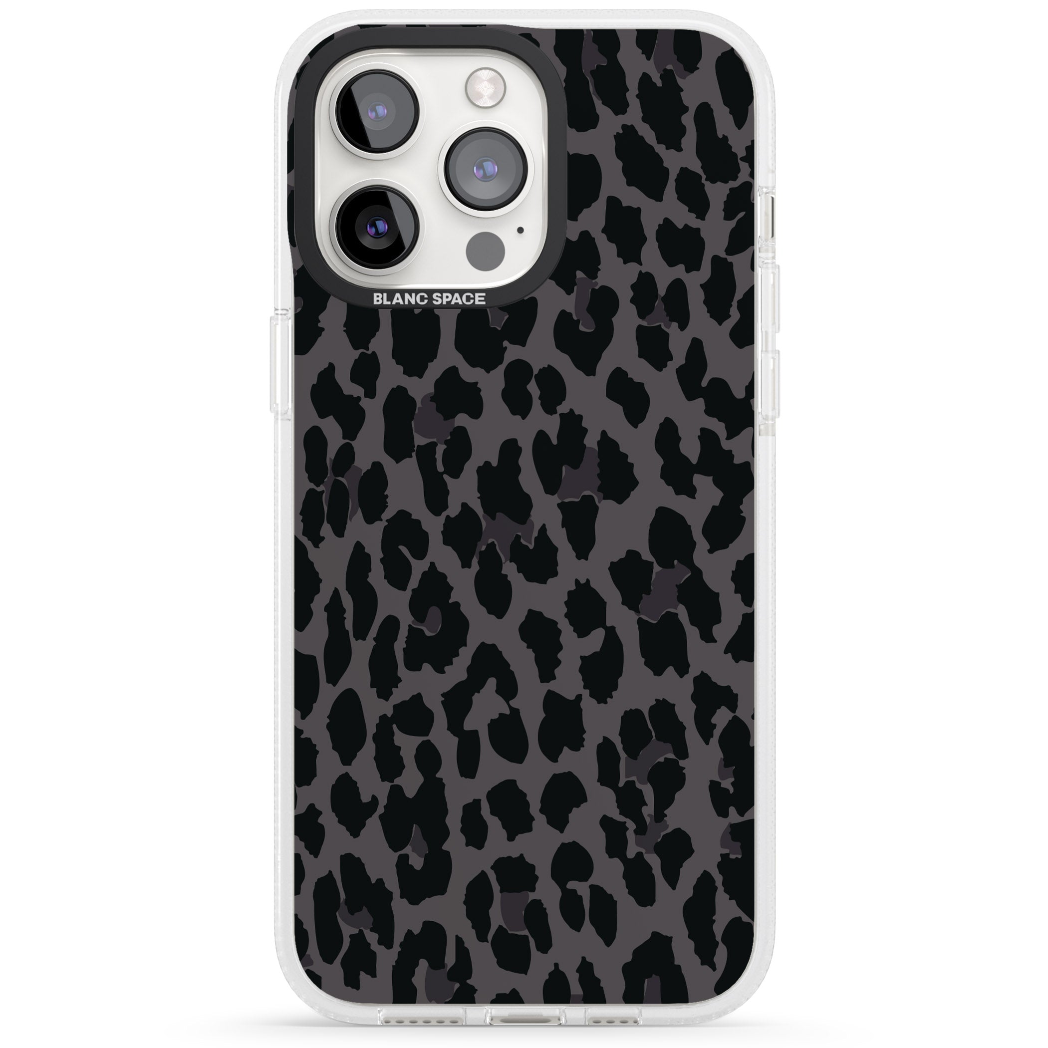 Dark Animal Print Pattern Large Leopard iPhone 15 Pro Max / 15 Pro / 14 Pro Max / 14 Pro / 13 Pro Clear Case Impact Air - Blanc Space