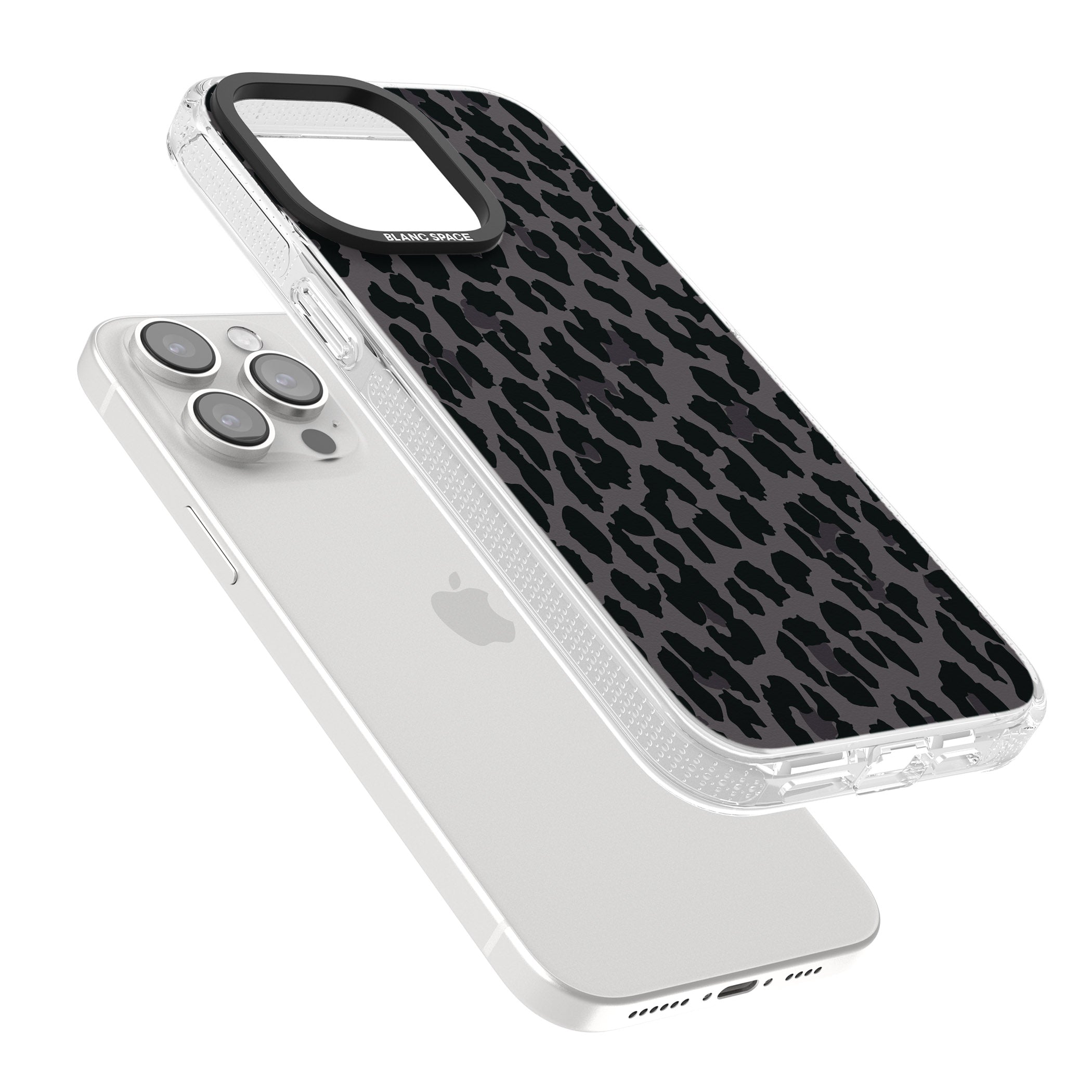 Dark Animal Print Pattern Large Leopard iPhone 15 Pro Max / 15 Pro / 14 Pro Max / 14 Pro / 13 Pro Clear Case Impact Air - Blanc Space