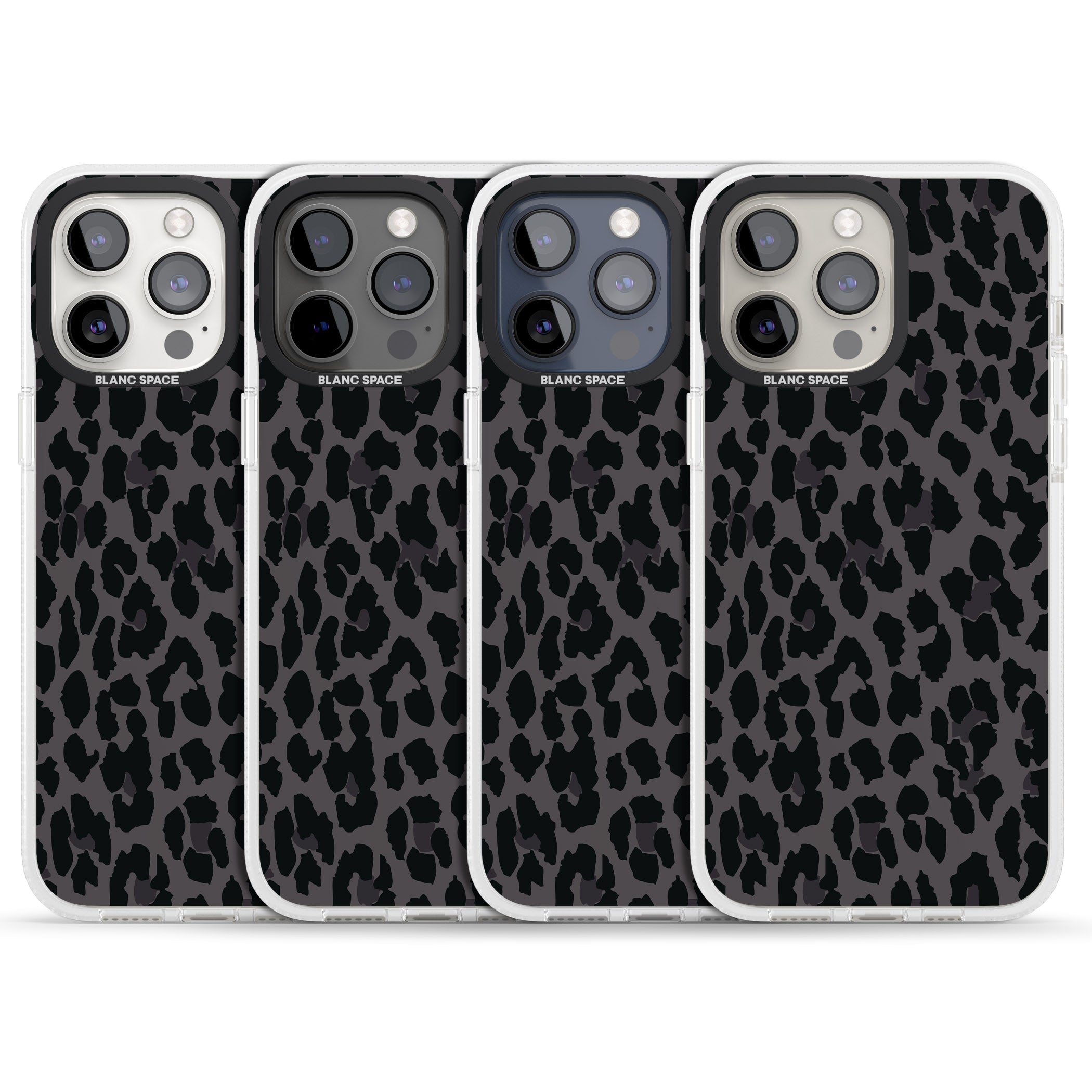 Dark Animal Print Pattern Large Leopard iPhone 15 Pro Max / 15 Pro / 14 Pro Max / 14 Pro / 13 Pro Clear Case Impact Air - Blanc Space