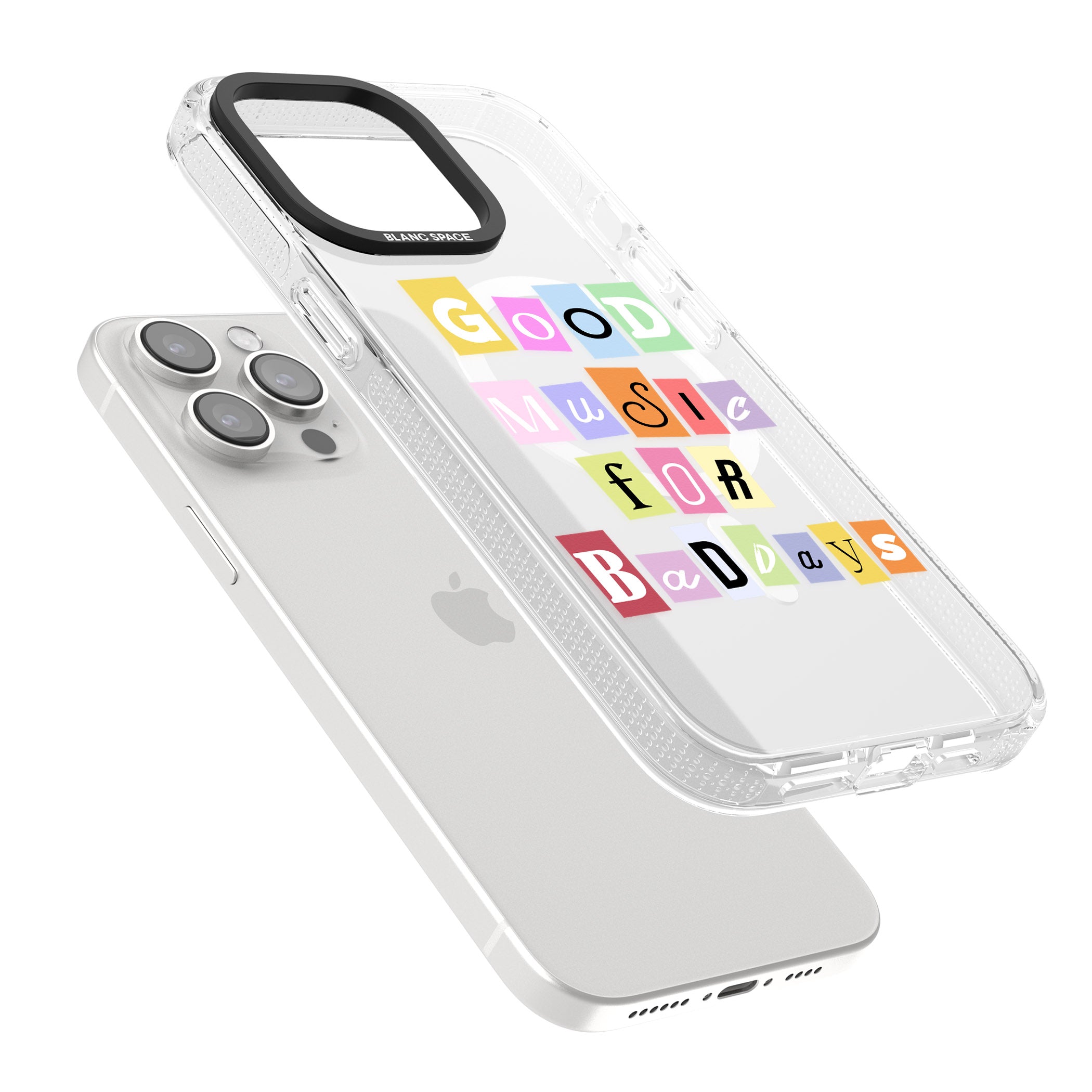 Good Music For Bad Days iPhone 15 Pro Max / 15 Pro / 14 Pro Max / 14 Pro / 13 Pro Clear Case Impact Air - Blanc Space