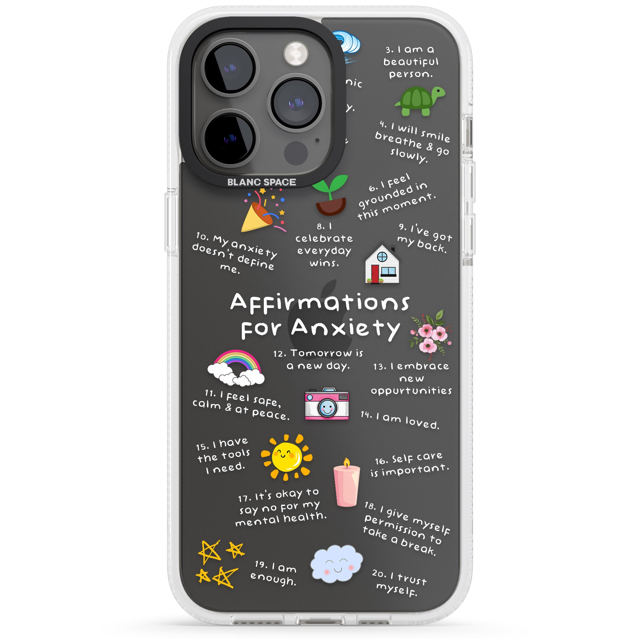 Anxiety White Text iPhone 15 Pro Max / 15 Pro / 14 Pro Max / 14 Pro / 13 Pro Clear Case Impact Air - Blanc Space