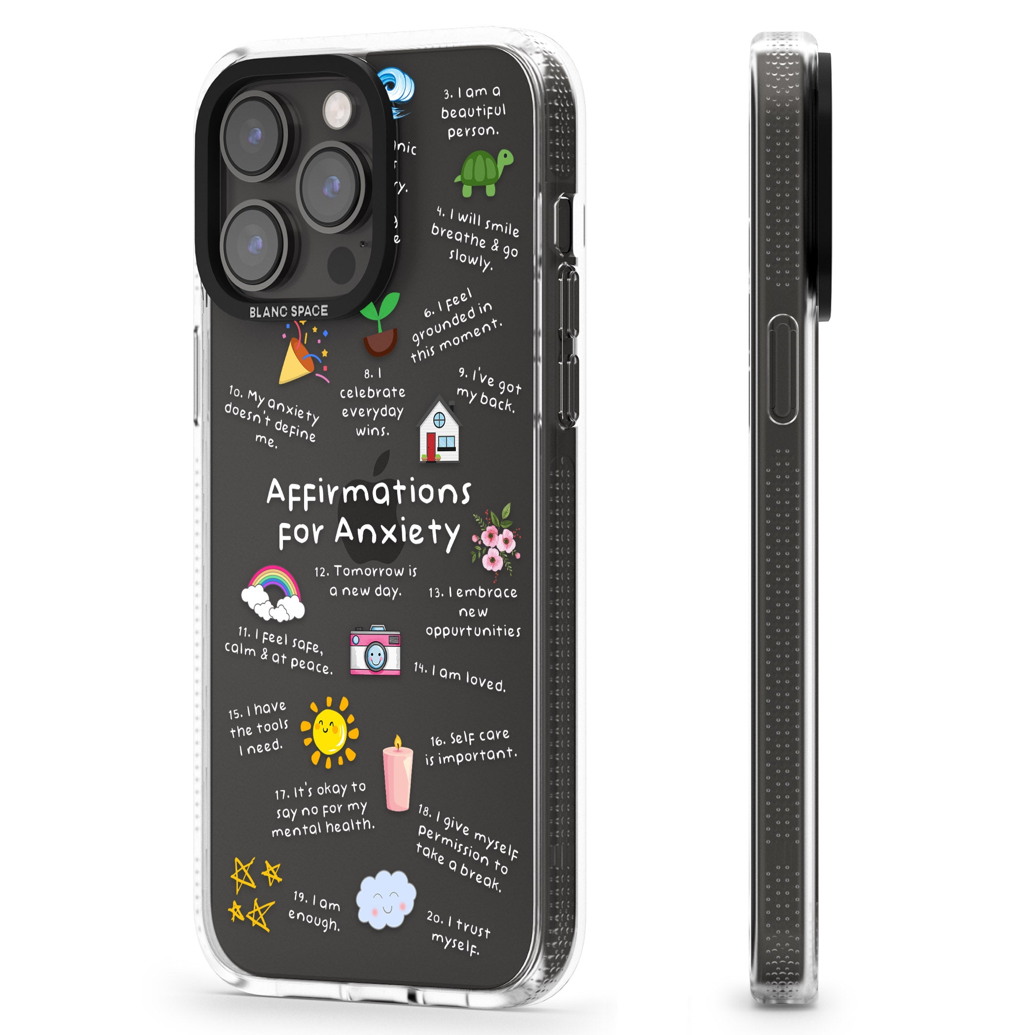 Anxiety White Text iPhone 15 Pro Max / 15 Pro / 14 Pro Max / 14 Pro / 13 Pro Clear Case Impact Air - Blanc Space