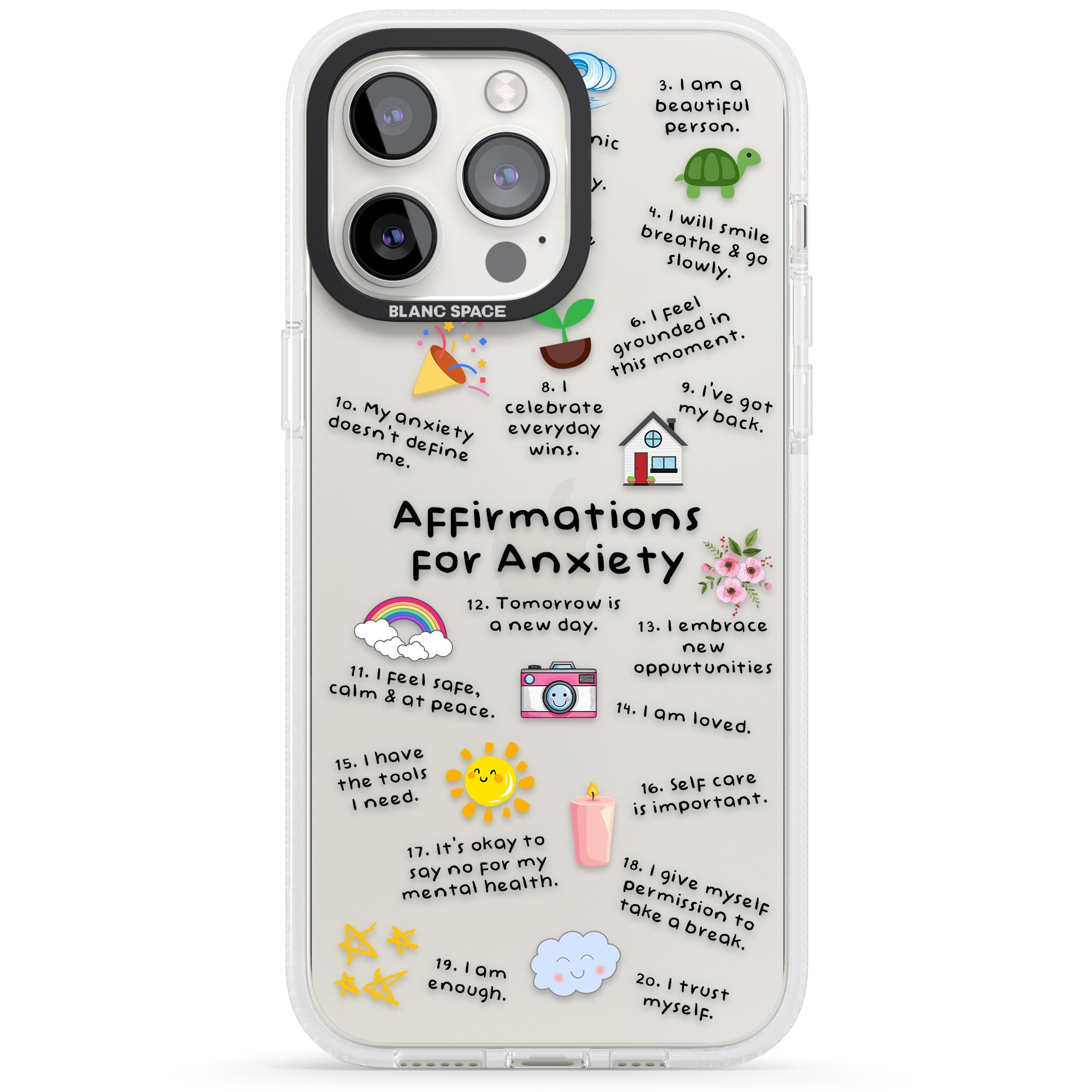 Anxiety Black Text iPhone 15 Pro Max / 15 Pro / 14 Pro Max / 14 Pro / 13 Pro Clear Case Impact Air - Blanc Space