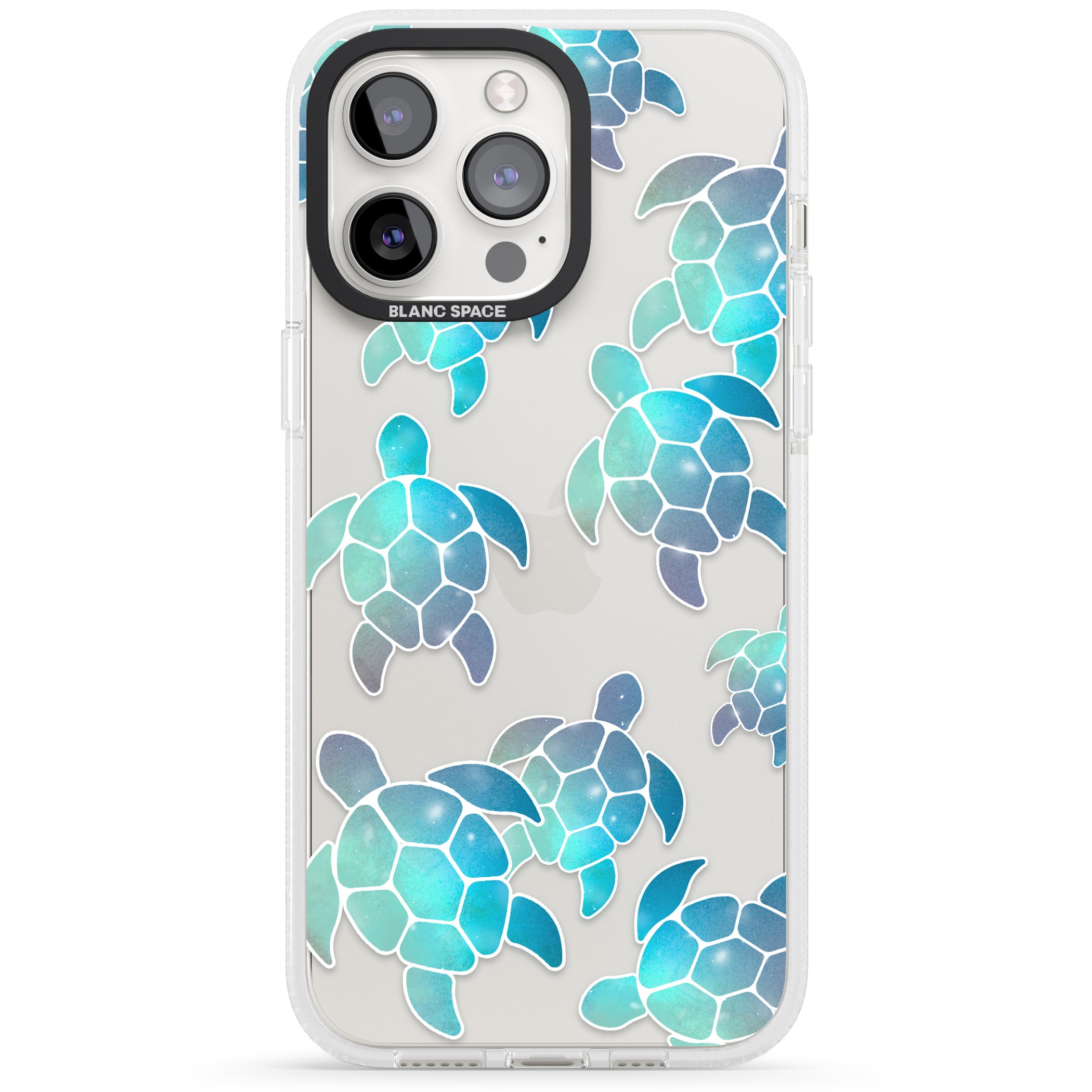 Aqua Space Turtles iPhone 15 Pro Max / 15 Pro / 14 Pro Max / 14 Pro / 13 Pro Clear Case Impact Air - Blanc Space