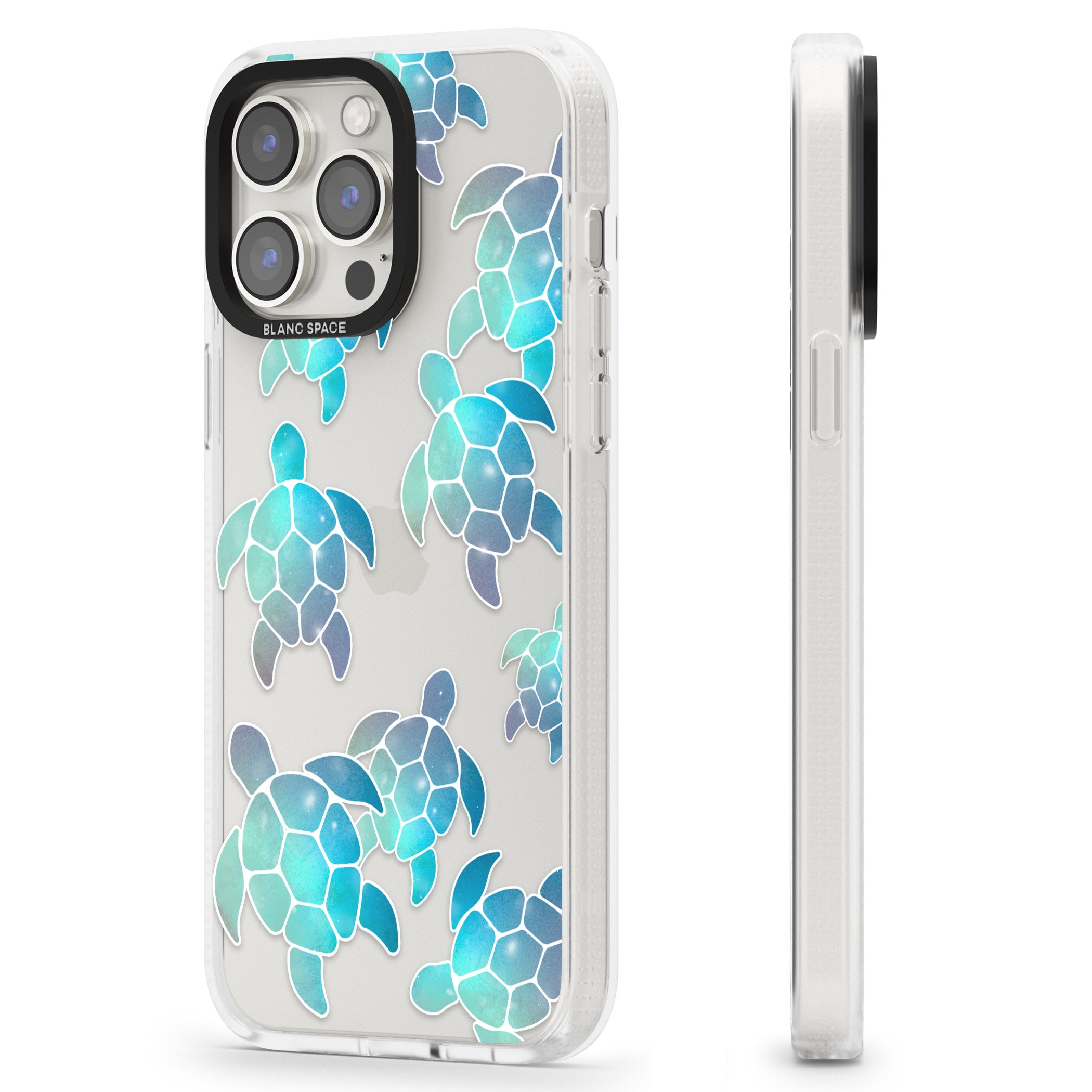 Aqua Space Turtles iPhone 15 Pro Max / 15 Pro / 14 Pro Max / 14 Pro / 13 Pro Clear Case Impact Air - Blanc Space