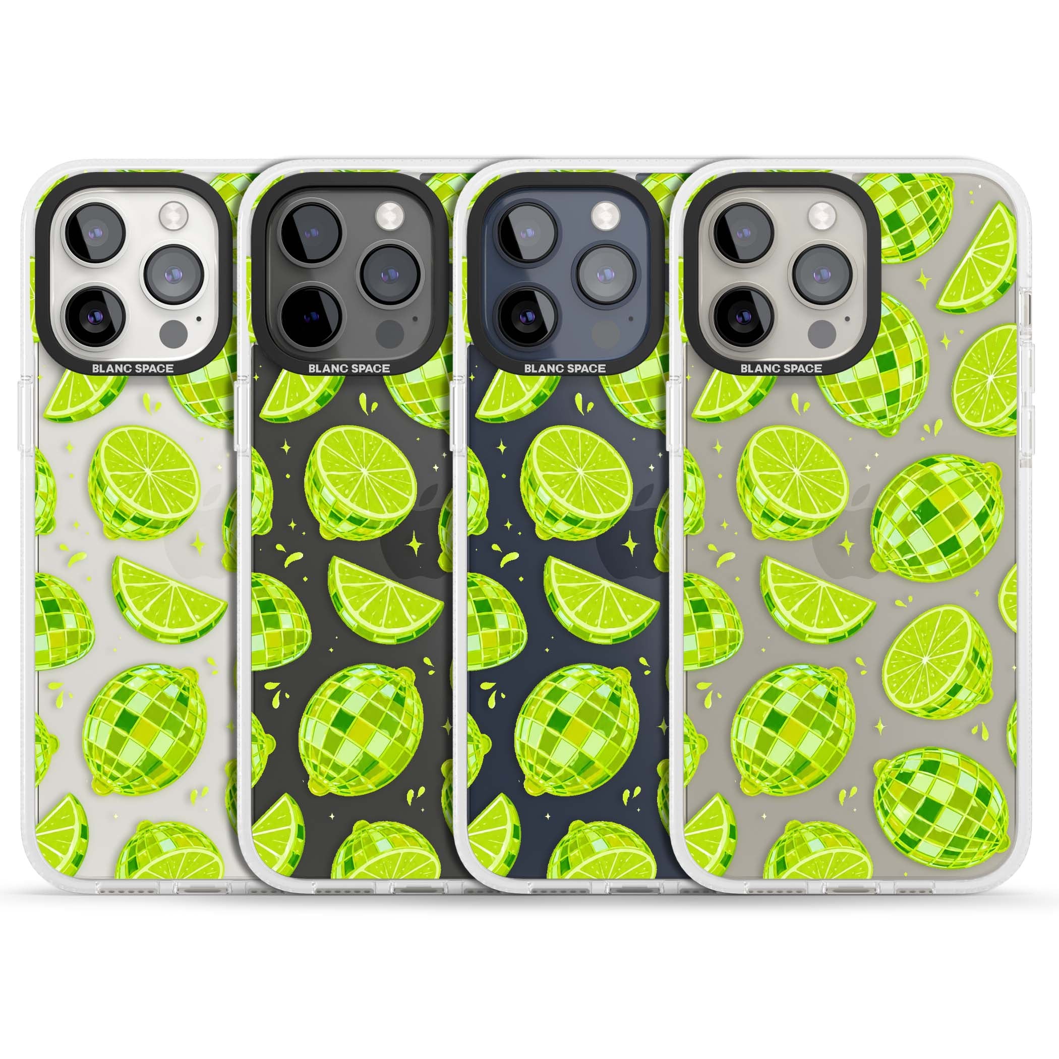 Disco Limes fruit aesthetic iPhone case featuring green disco balls, lime slices and citrus sparkles | Clear Case Impact Air case for iPhone 15 Pro, iPhone 15 Pro Max