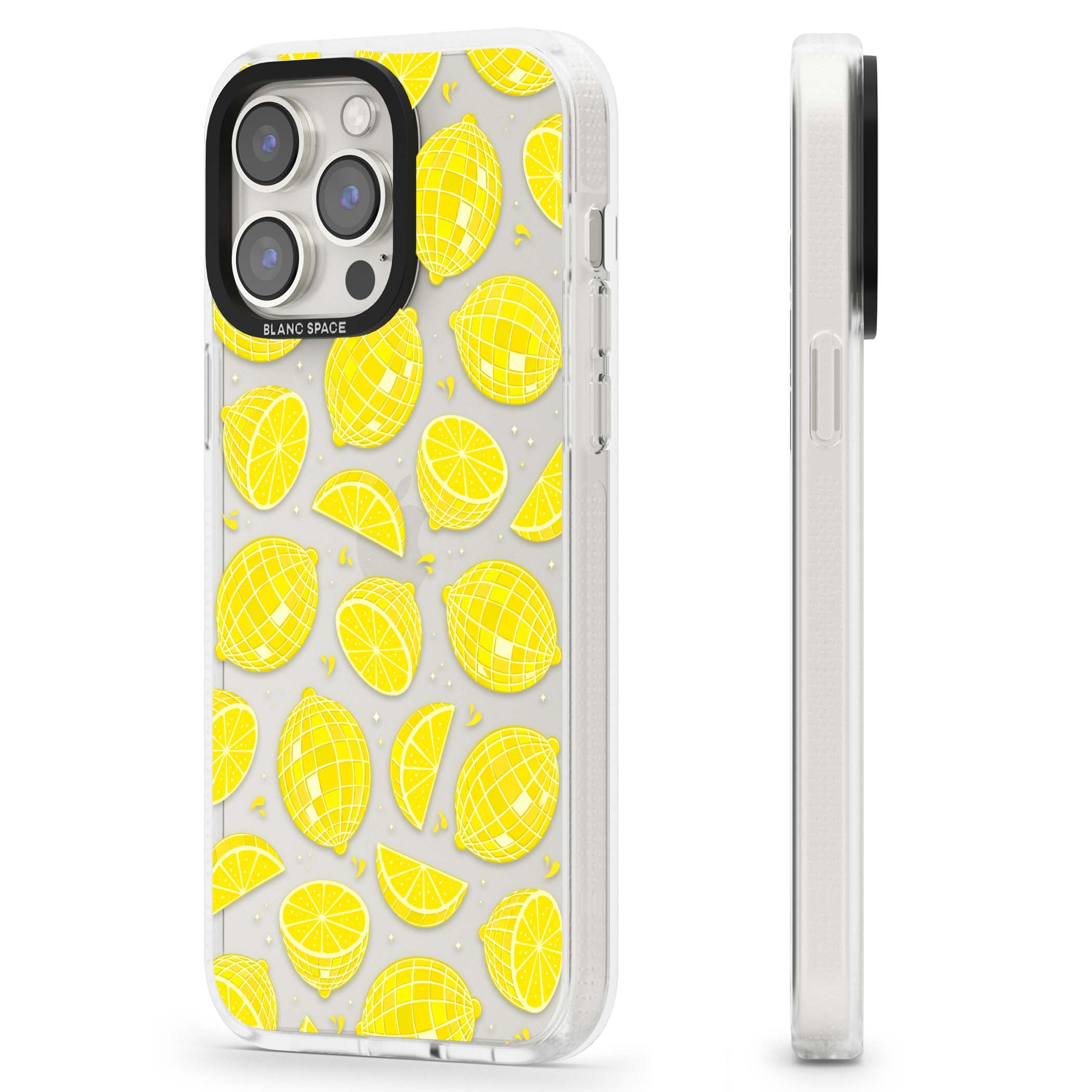 Disco Lemons citrus iPhone case featuring mirrorball lemons, sliced fruit and sparkle accents | Clear Case Impact Air case for iPhone 15 Pro, iPhone 15 Pro Max
