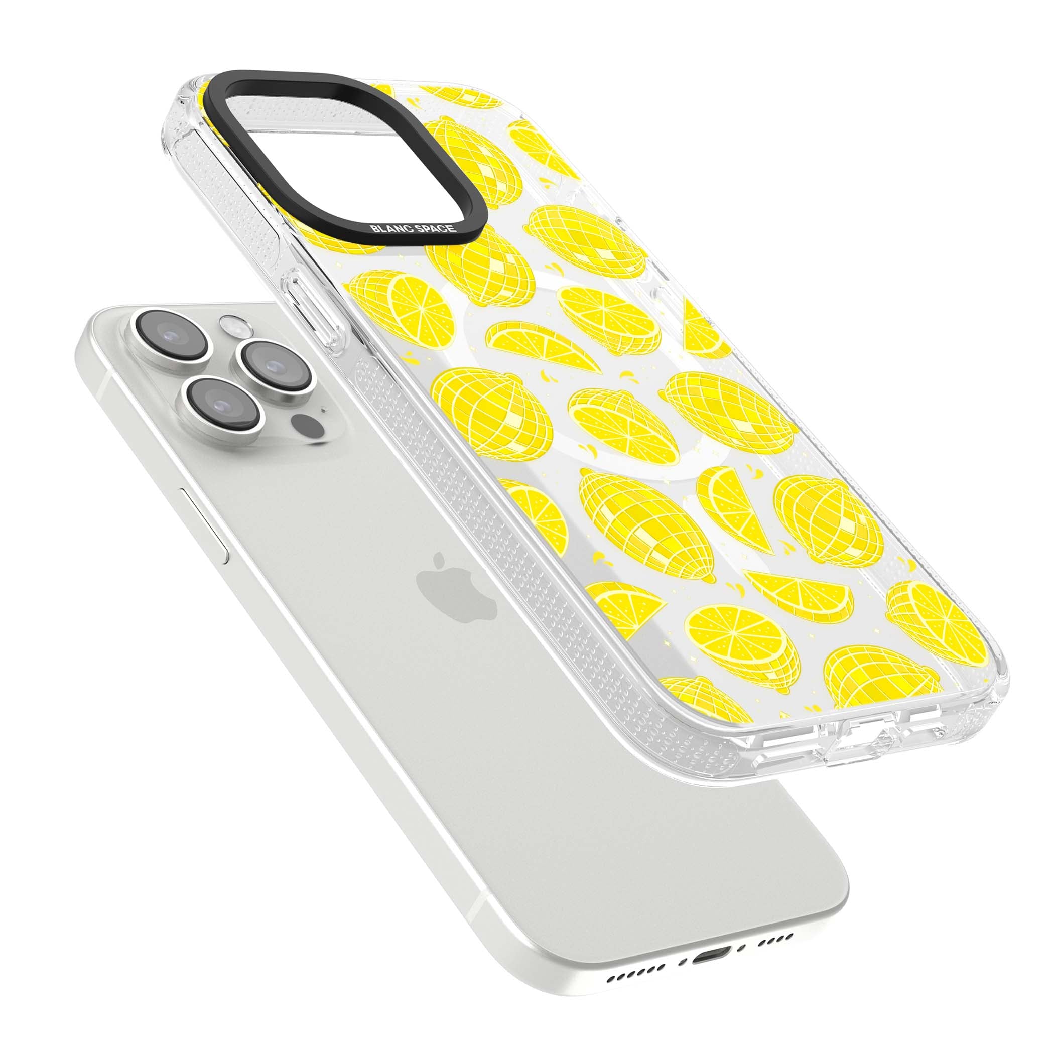Disco Lemons citrus iPhone case featuring mirrorball lemons, sliced fruit and sparkle accents | Clear Case Impact Air case for iPhone 15 Pro, iPhone 15 Pro Max