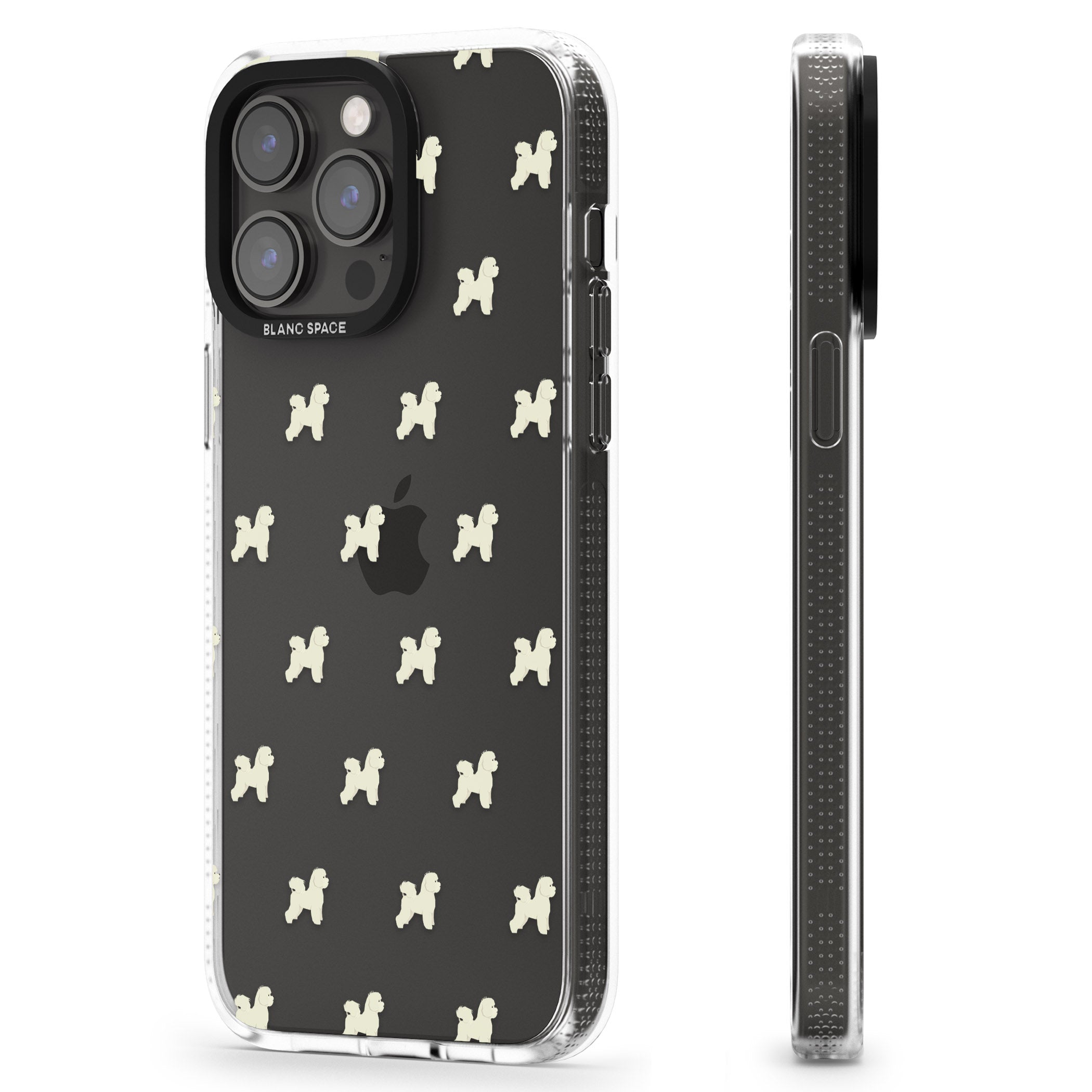Bichon Frise Dog Pattern Clear iPhone 15 Pro Max / 15 Pro / 14 Pro Max / 14 Pro / 13 Pro Clear Case Impact Air - Blanc Space