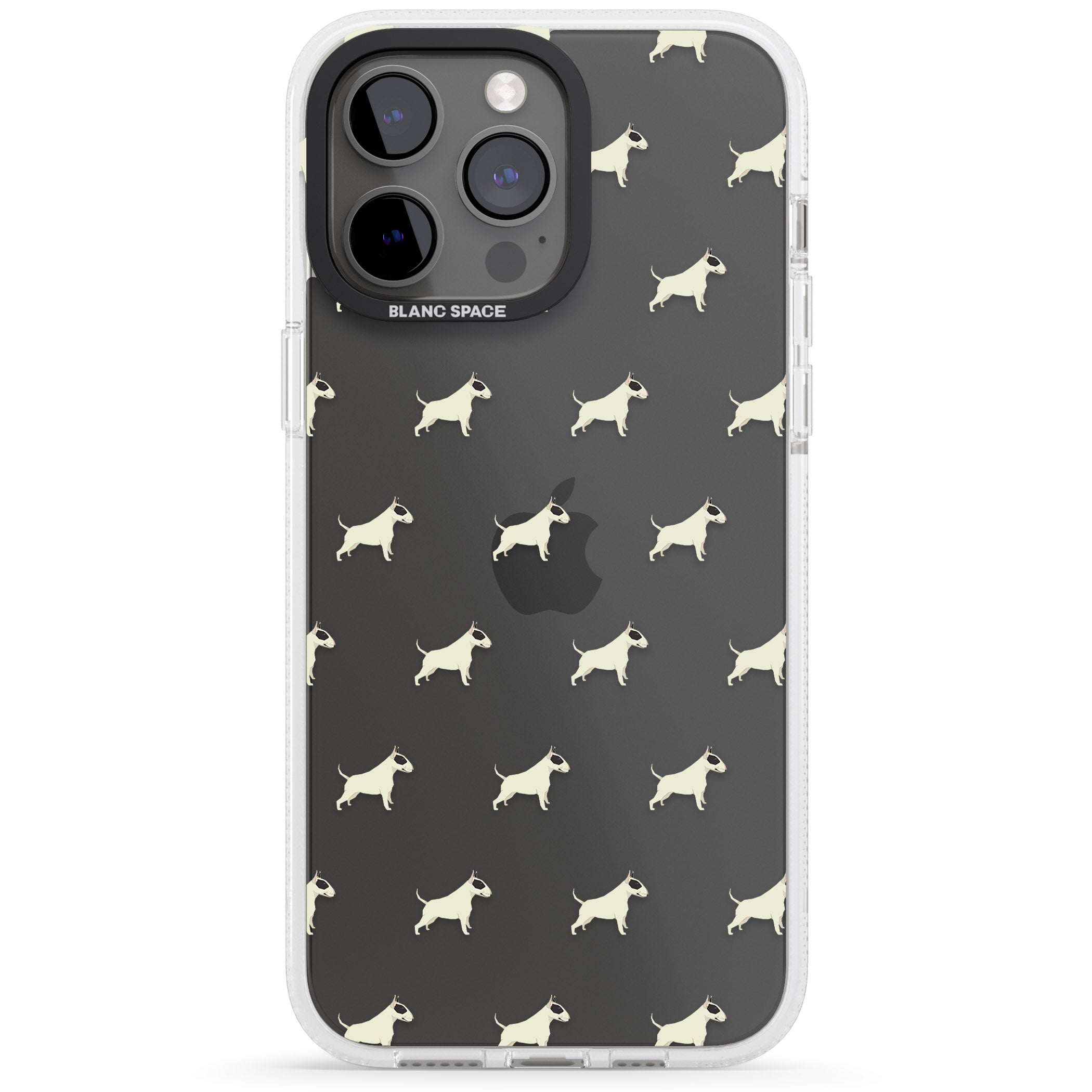 Bull Terrier Dog Pattern Clear iPhone 15 Pro Max / 15 Pro / 14 Pro Max / 14 Pro / 13 Pro Clear Case Impact Air - Blanc Space