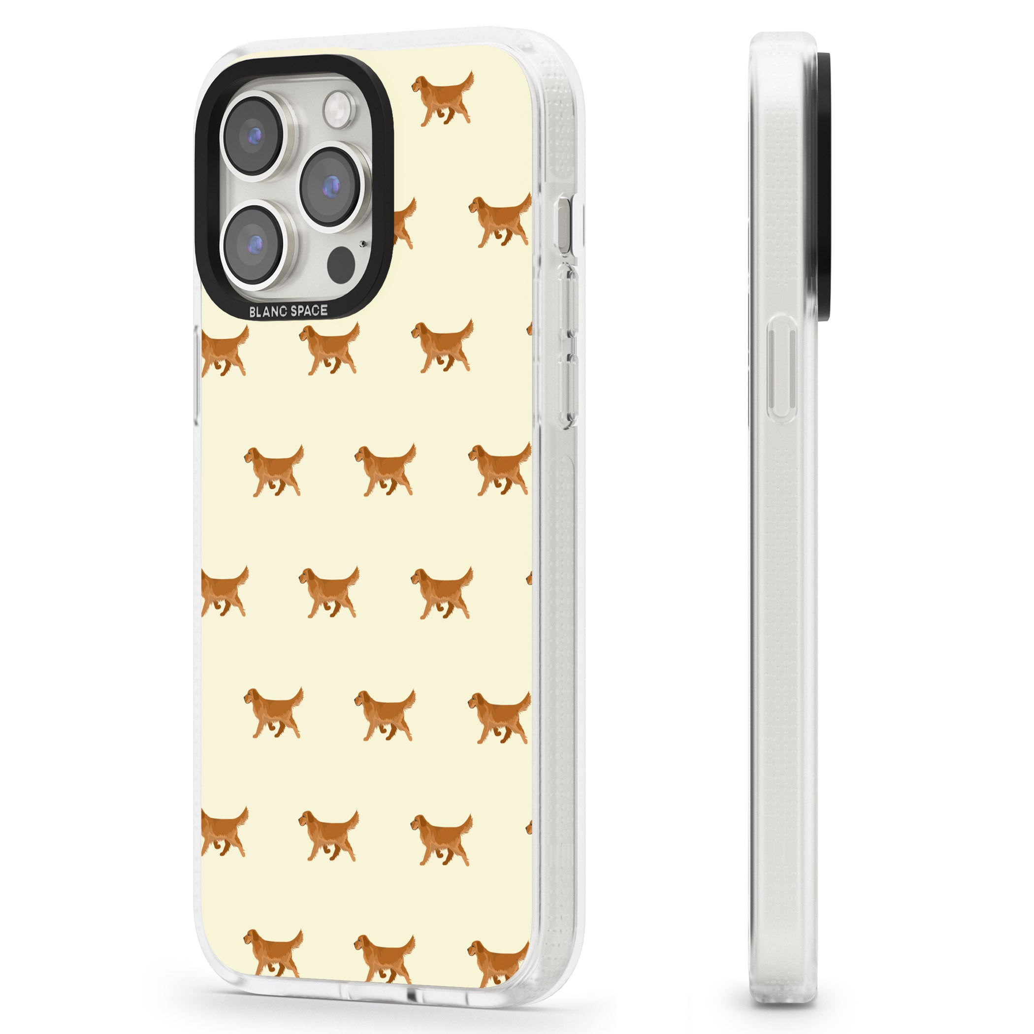 Golden Retriever Dog Pattern iPhone 15 Pro Max / 15 Pro / 14 Pro Max / 14 Pro / 13 Pro Clear Case Impact Air - Blanc Space