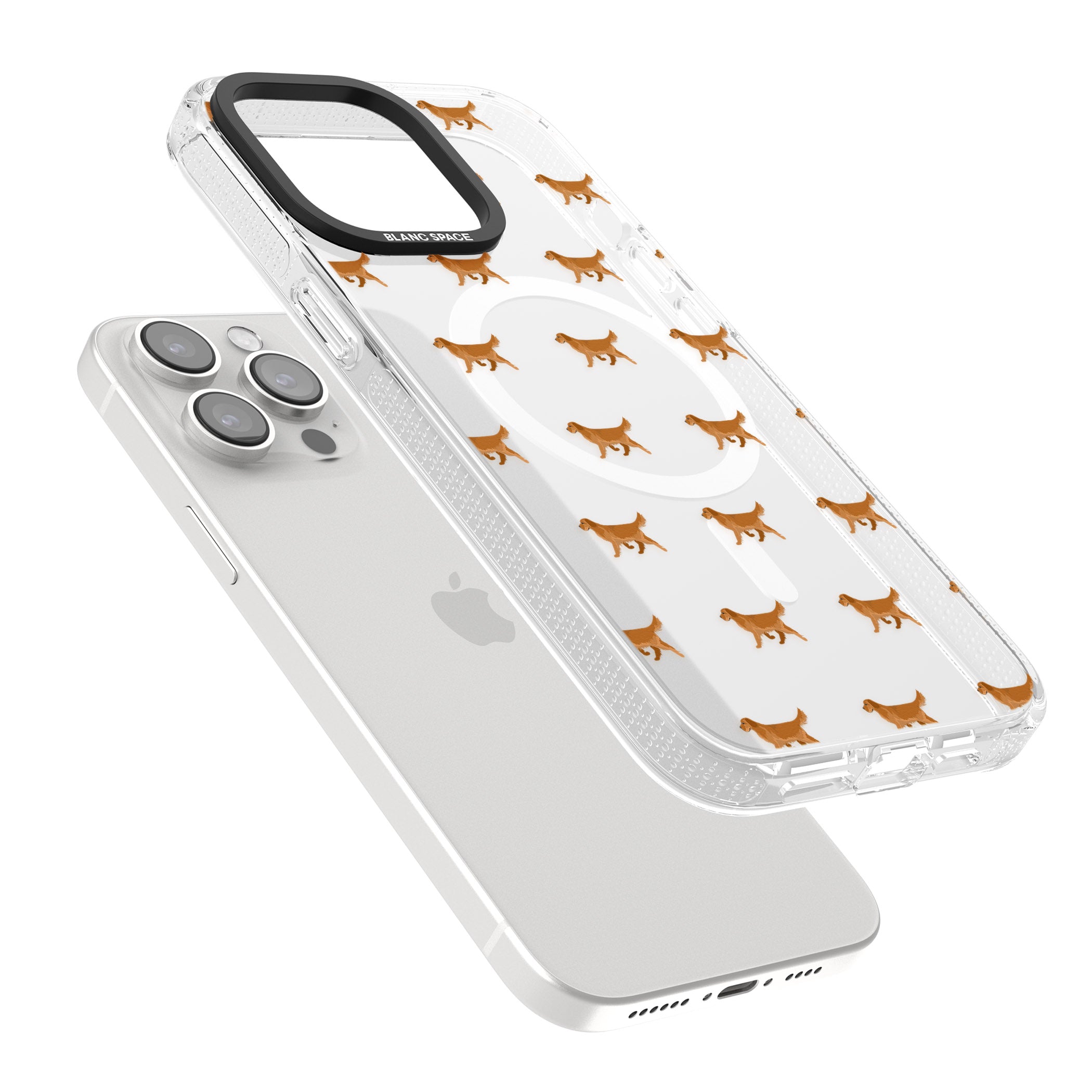 Golden Retriever Dog Pattern Clear iPhone 15 Pro Max / 15 Pro / 14 Pro Max / 14 Pro / 13 Pro Clear Case Impact Air - Blanc Space