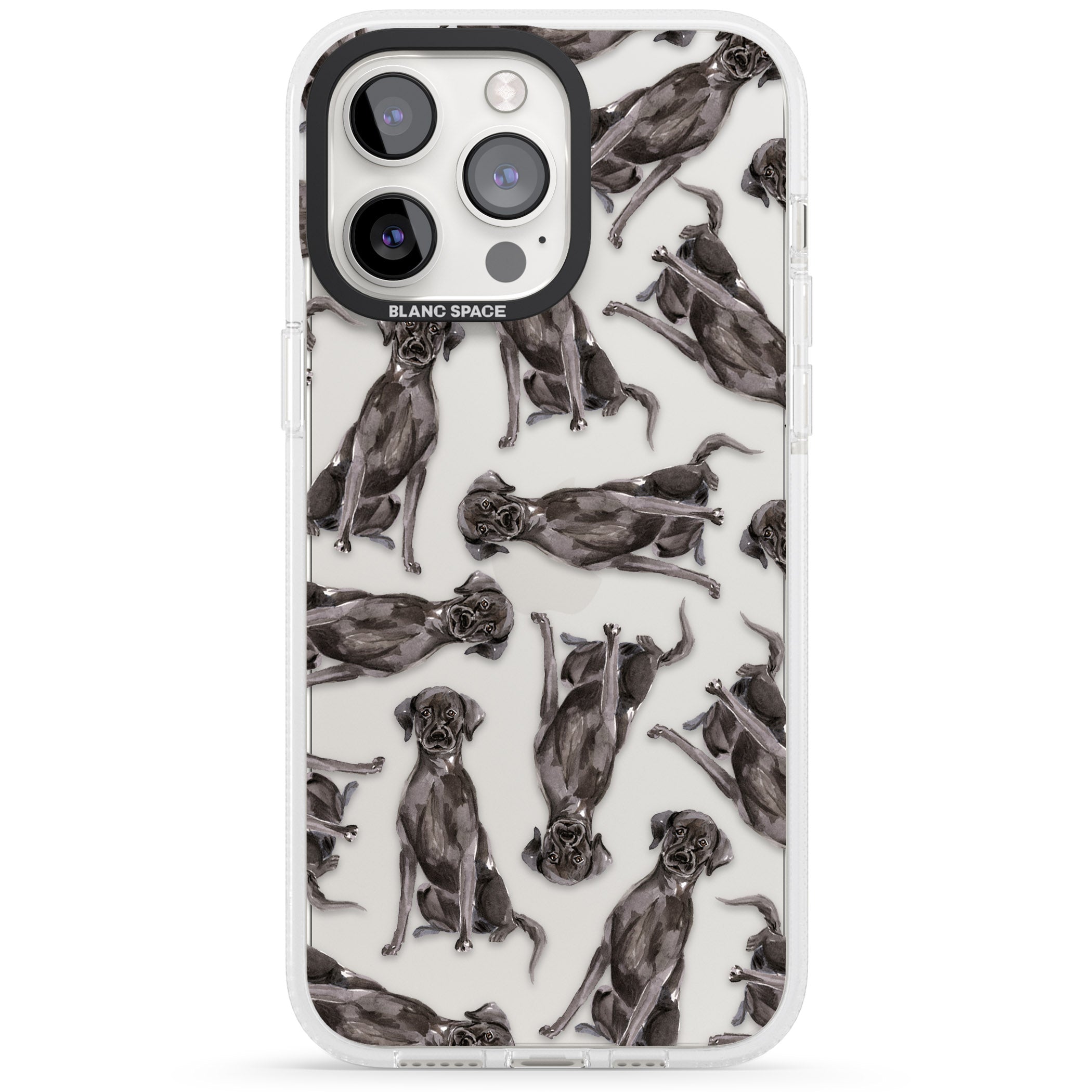 Black Labrador Watercolour Dog Pattern iPhone 15 Pro Max / 15 Pro / 14 Pro Max / 14 Pro / 13 Pro Clear Case Impact Air - Blanc Space