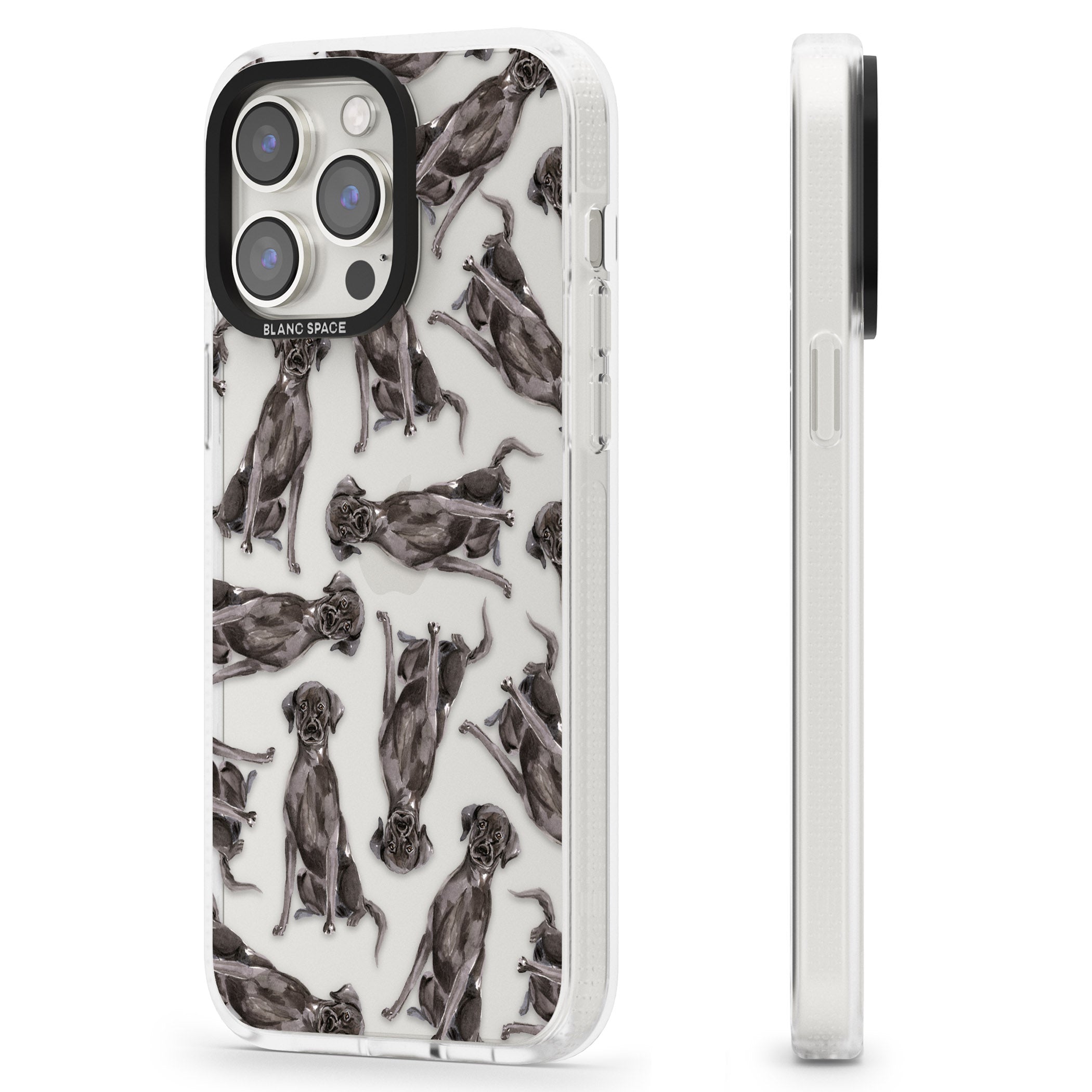 Black Labrador Watercolour Dog Pattern iPhone 15 Pro Max / 15 Pro / 14 Pro Max / 14 Pro / 13 Pro Clear Case Impact Air - Blanc Space