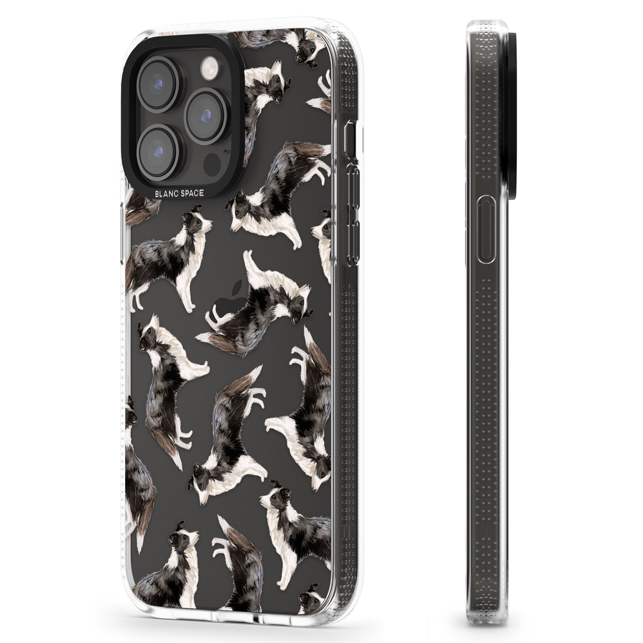 Border Collie Watercolour Dog Pattern iPhone 15 Pro Max / 15 Pro / 14 Pro Max / 14 Pro / 13 Pro Clear Case Impact Air - Blanc Space