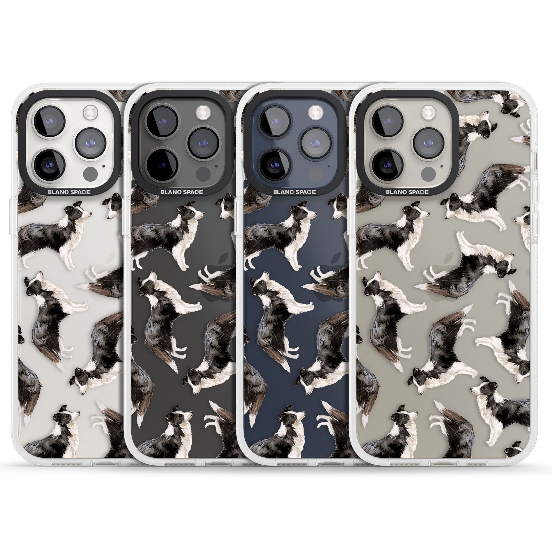 Border Collie Watercolour Dog Pattern iPhone 15 Pro Max / 15 Pro / 14 Pro Max / 14 Pro / 13 Pro Clear Case Impact Air - Blanc Space