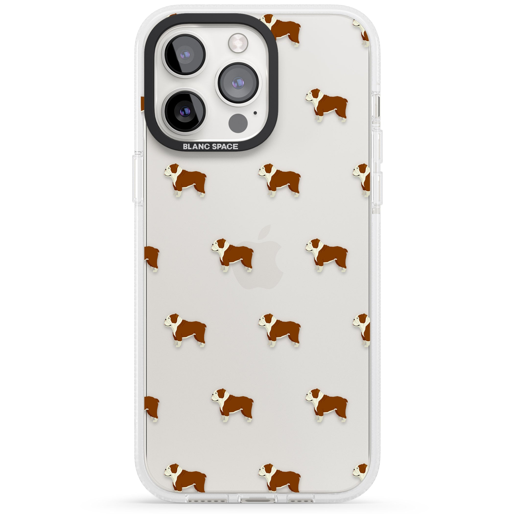 English Bulldog Dog Pattern Clear iPhone 15 Pro Max / 15 Pro / 14 Pro Max / 14 Pro / 13 Pro Clear Case Impact Air - Blanc Space
